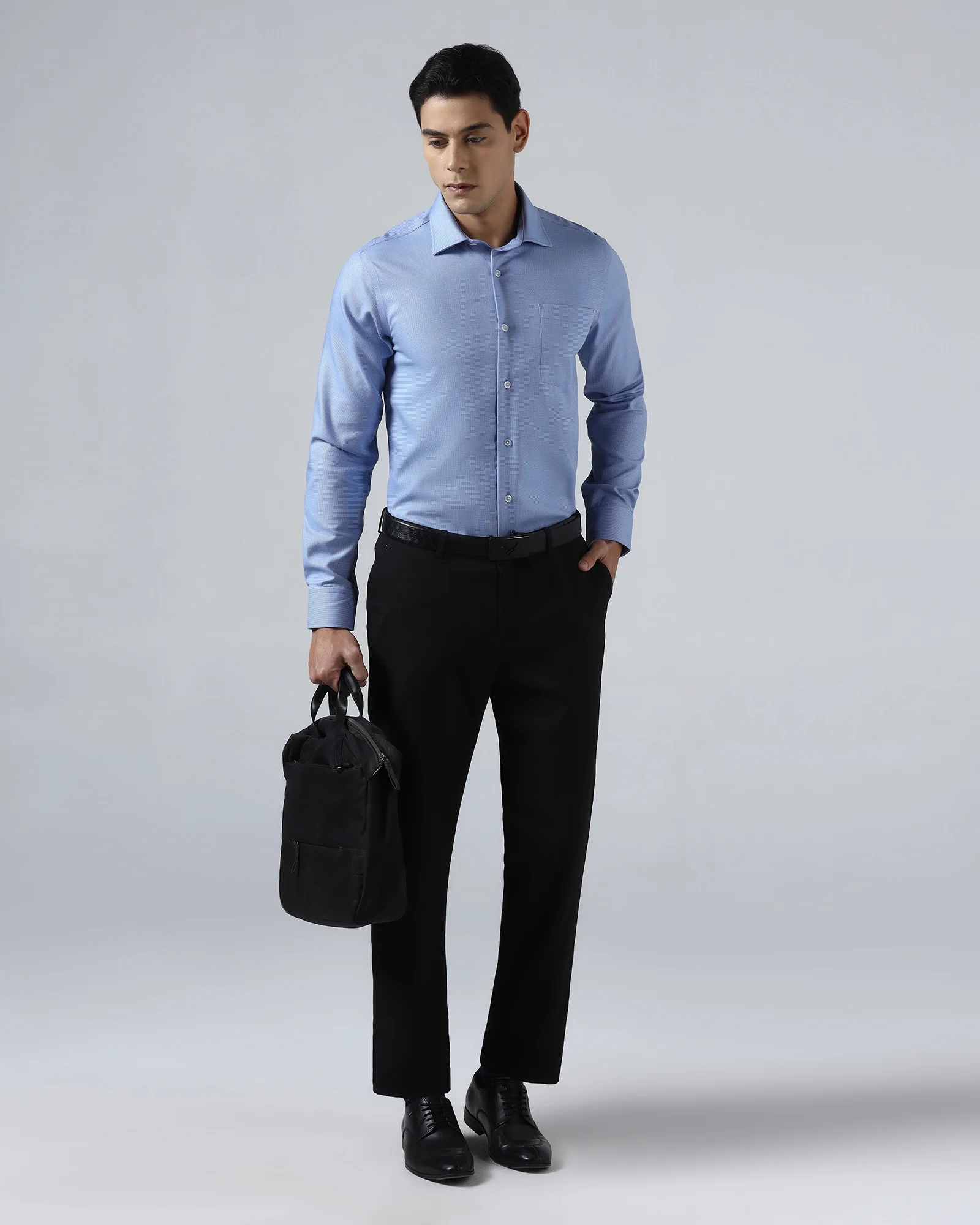 Mid Blue Non Iron Textured Shirt - Ester - Image 7
