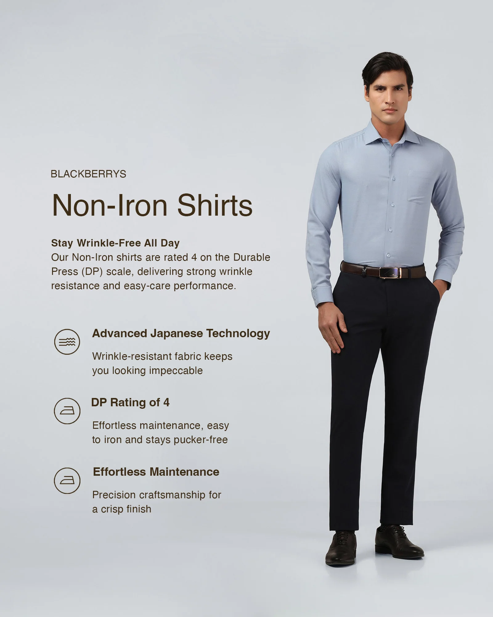 Mid Blue Non Iron Textured Shirt - Reform E - Image 3