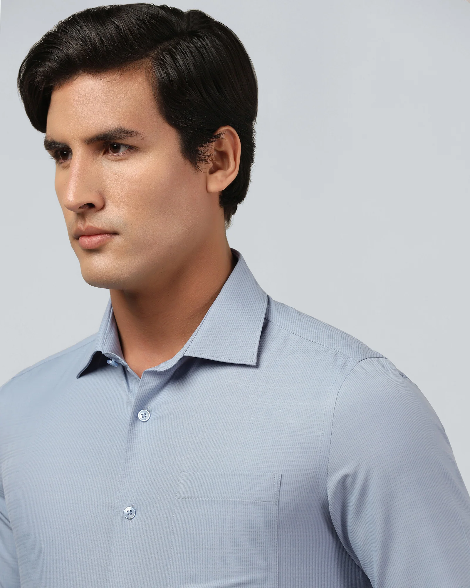 Mid Blue Non Iron Textured Shirt - Reform E - Image 4