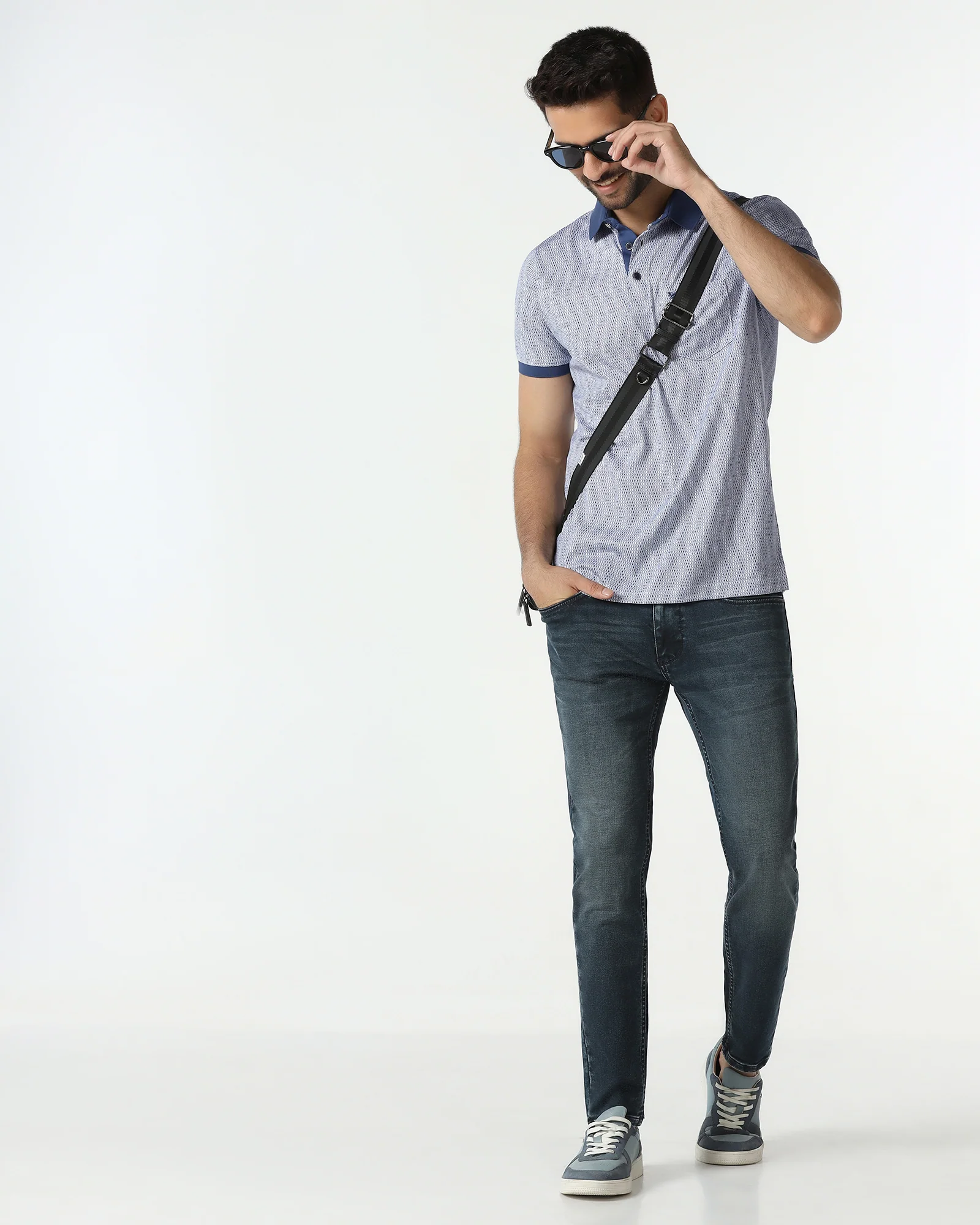 Mid Blue Printed Polo - Zap - Image 7