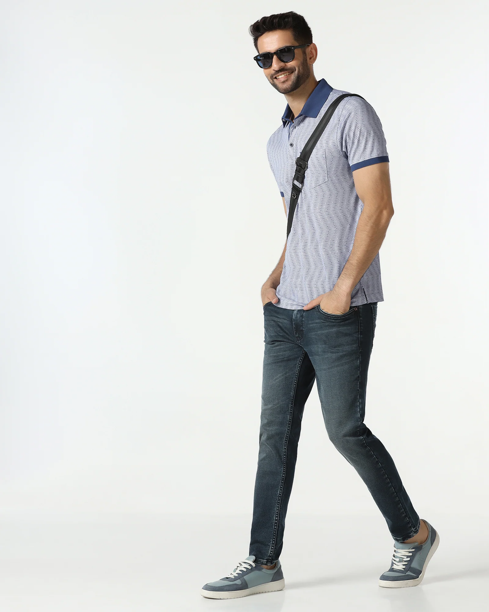 Mid Blue Printed Polo - Zap - Image 8