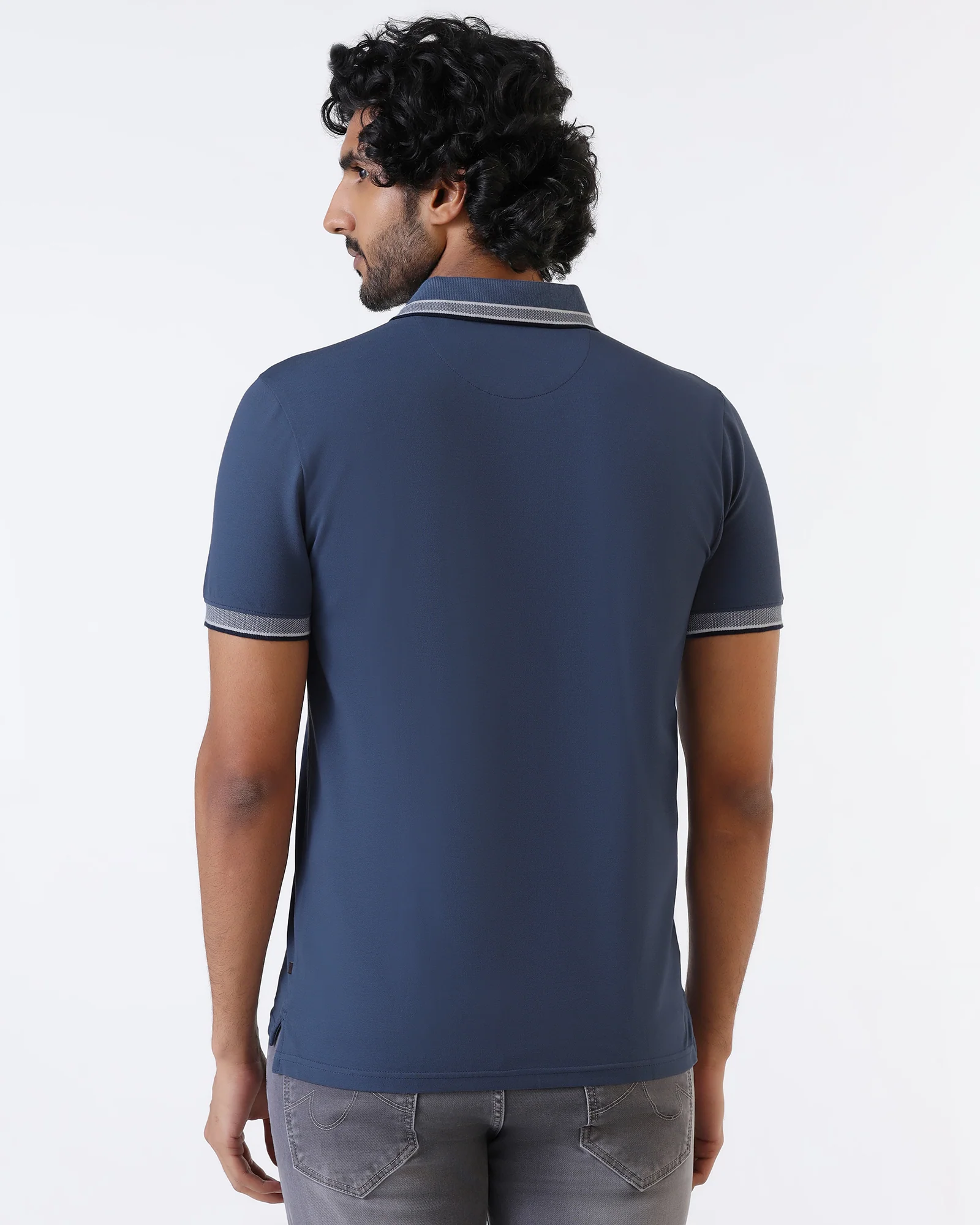 Mid Blue Solid Polo - Taurus - Image 2
