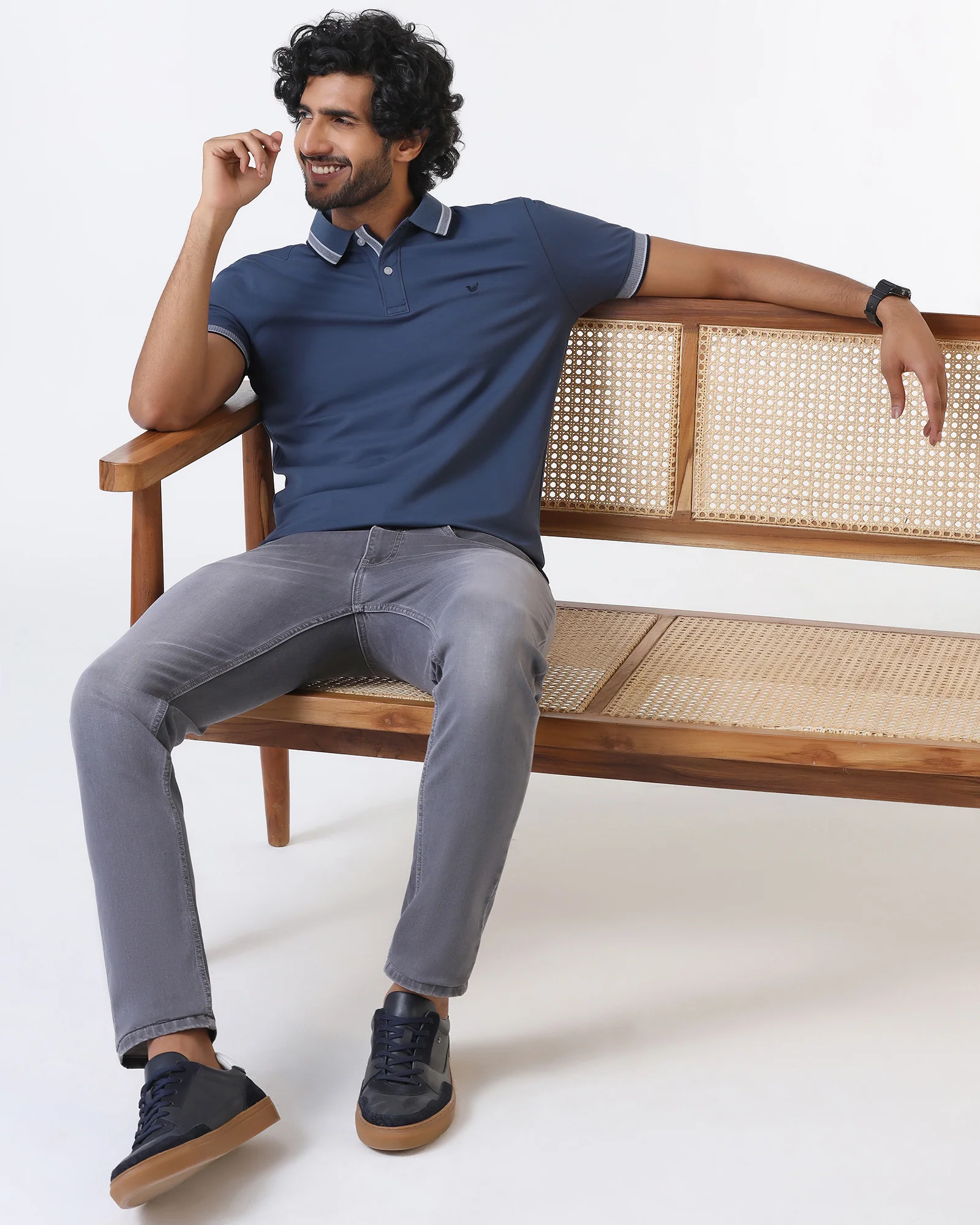 Mid Blue Solid Polo - Taurus - Image 6