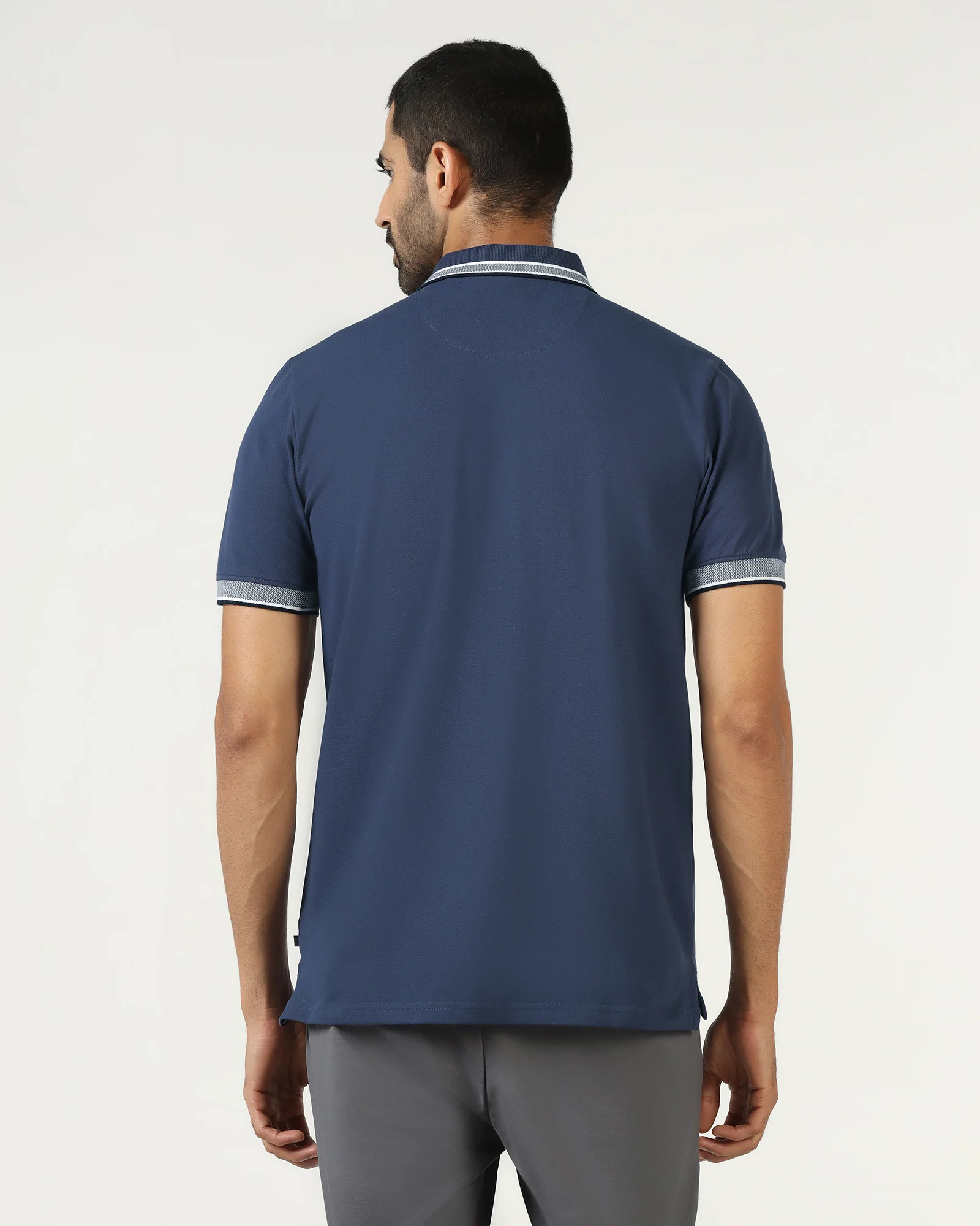 Mid Blue Solid Polo - Taurus - Image 2