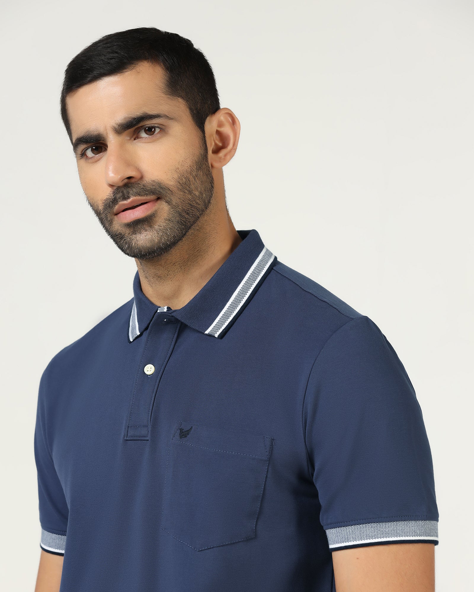 Mid Blue Solid Polo - Taurus - Image 4