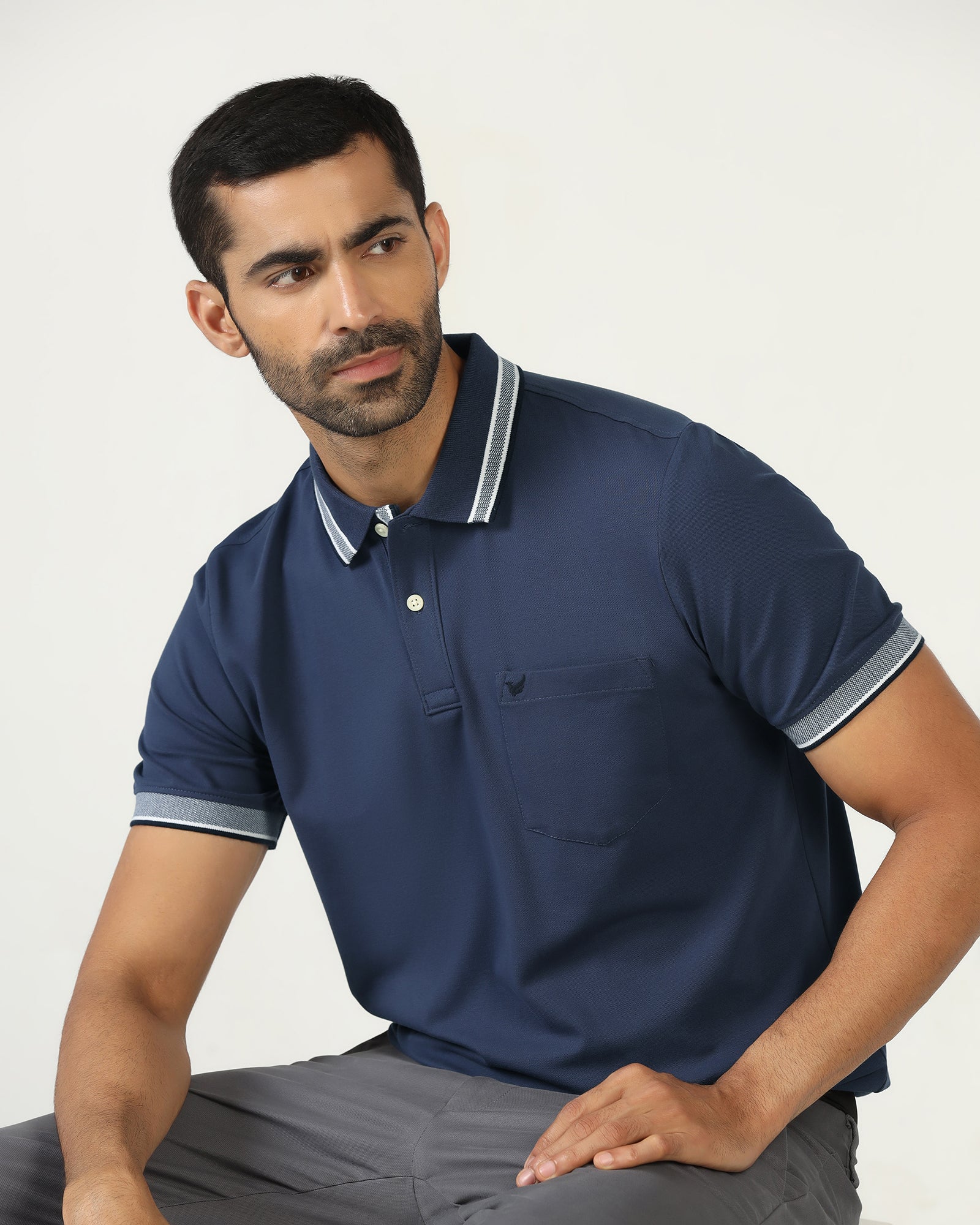 Mid Blue Solid Polo - Taurus - Image 7