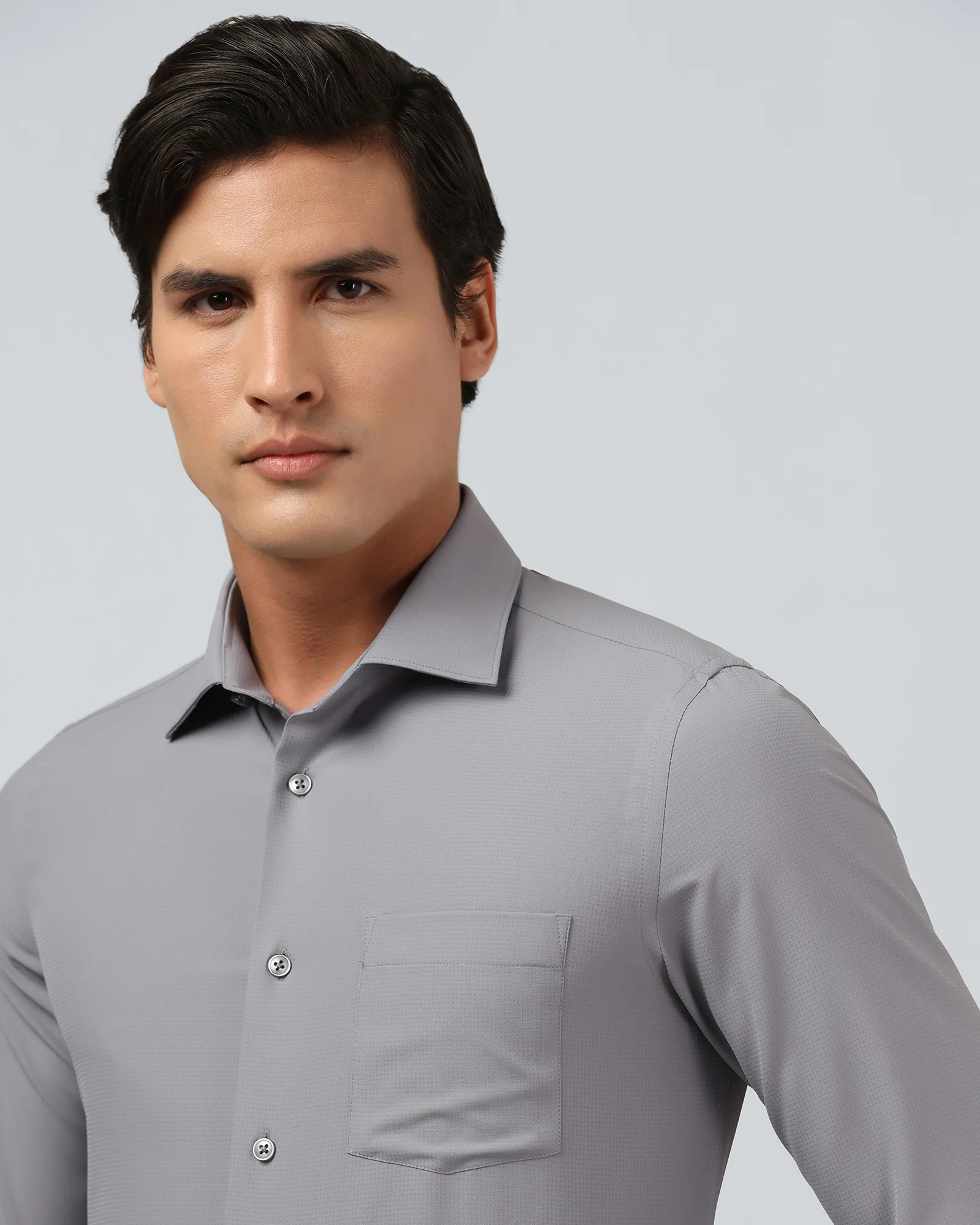 Mid Grey Non Iron Textured Shirt - Relay E - Image 4