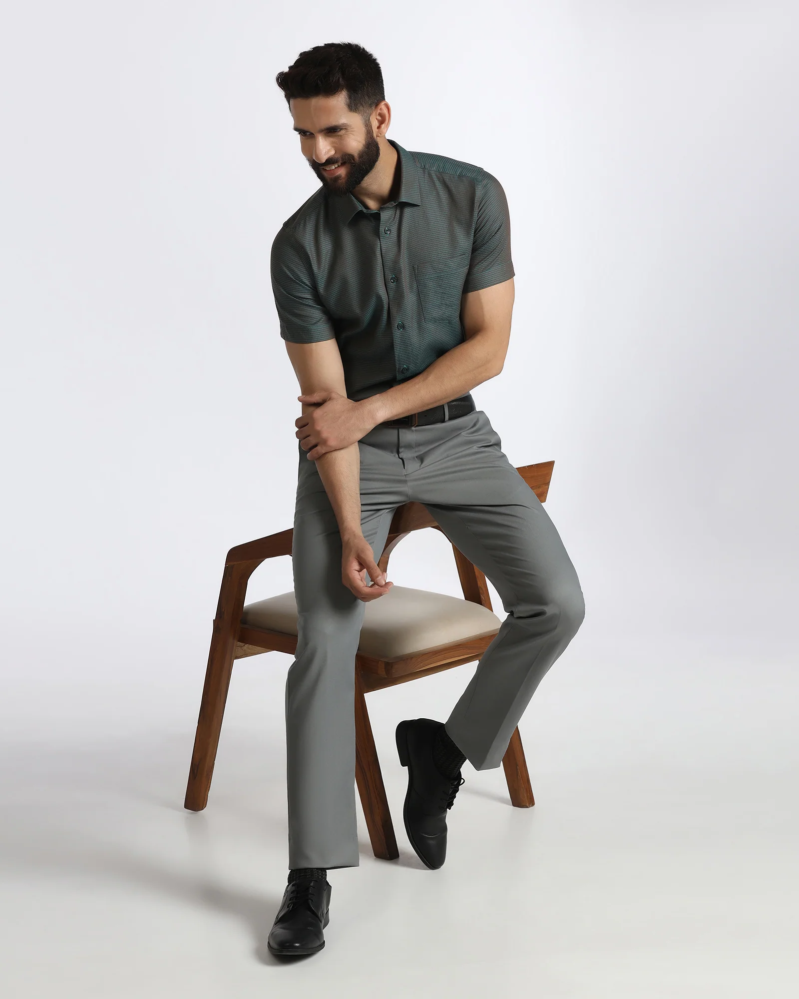 Mid Grey Solid Trouser - Roku - Image 5