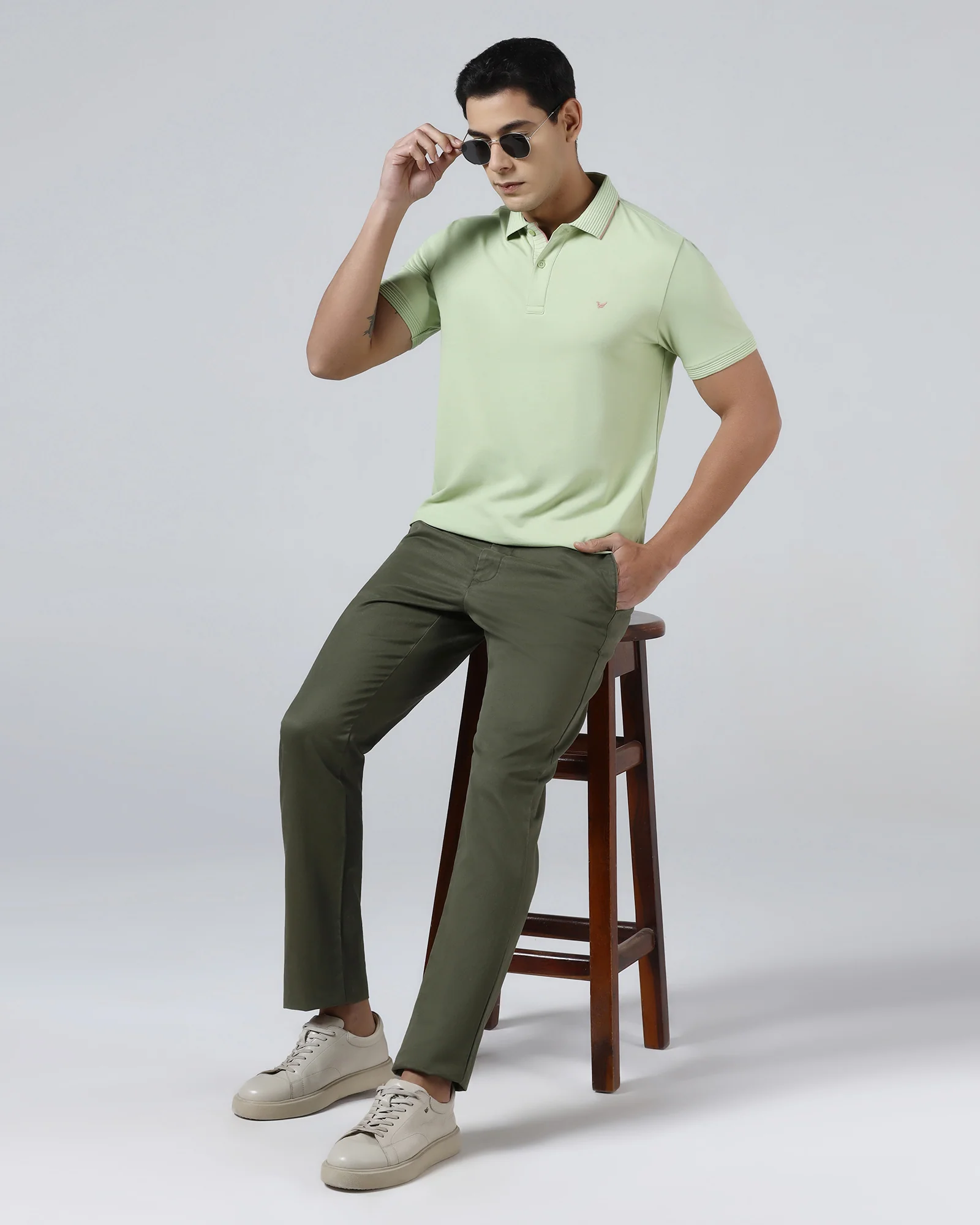 Mint Green Solid Polo - Aesun - Image 7