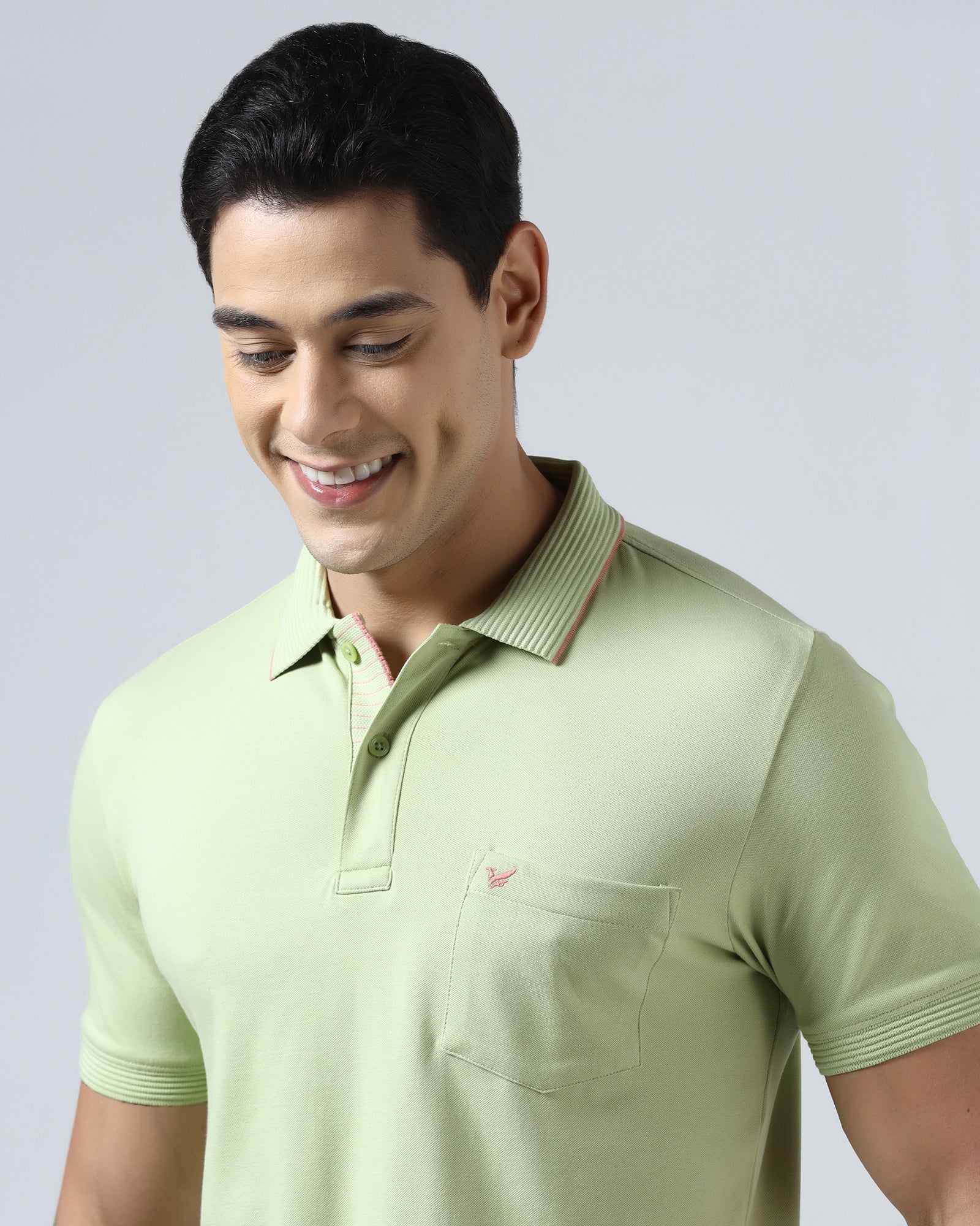 Mint Green Solid Polo - Aesun - Image 4