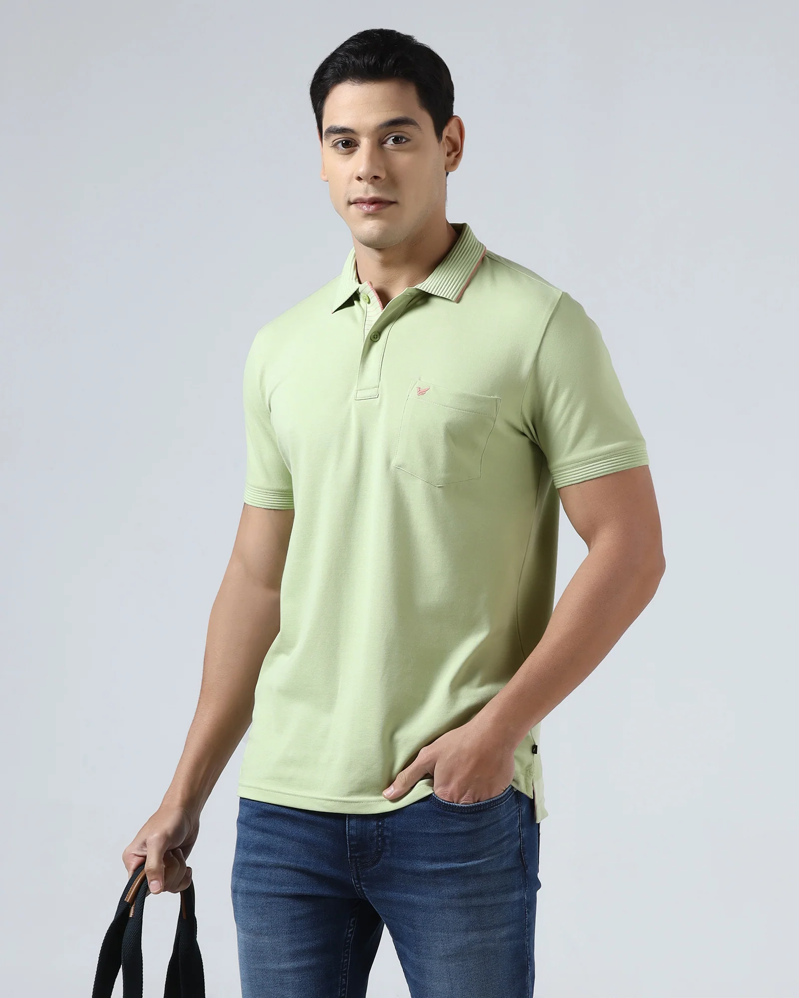 Mint Green Solid Polo - Aesun - Image 7