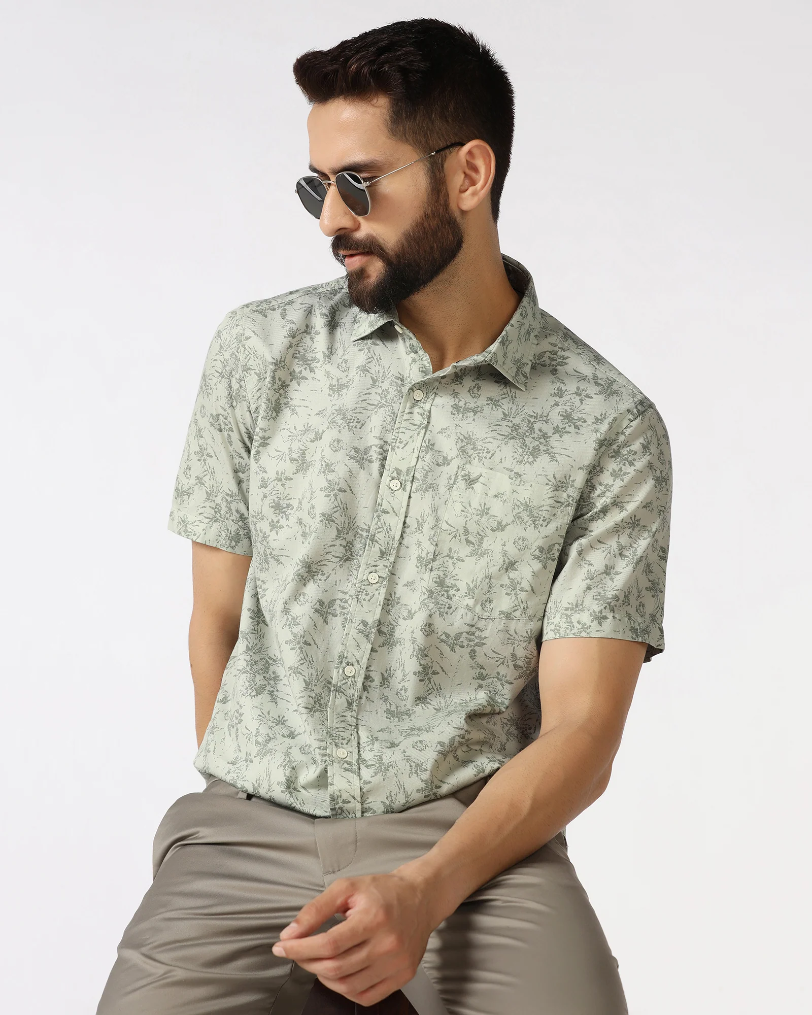 Mint Half Sleeve Printed Shirt - Holten - Image 8