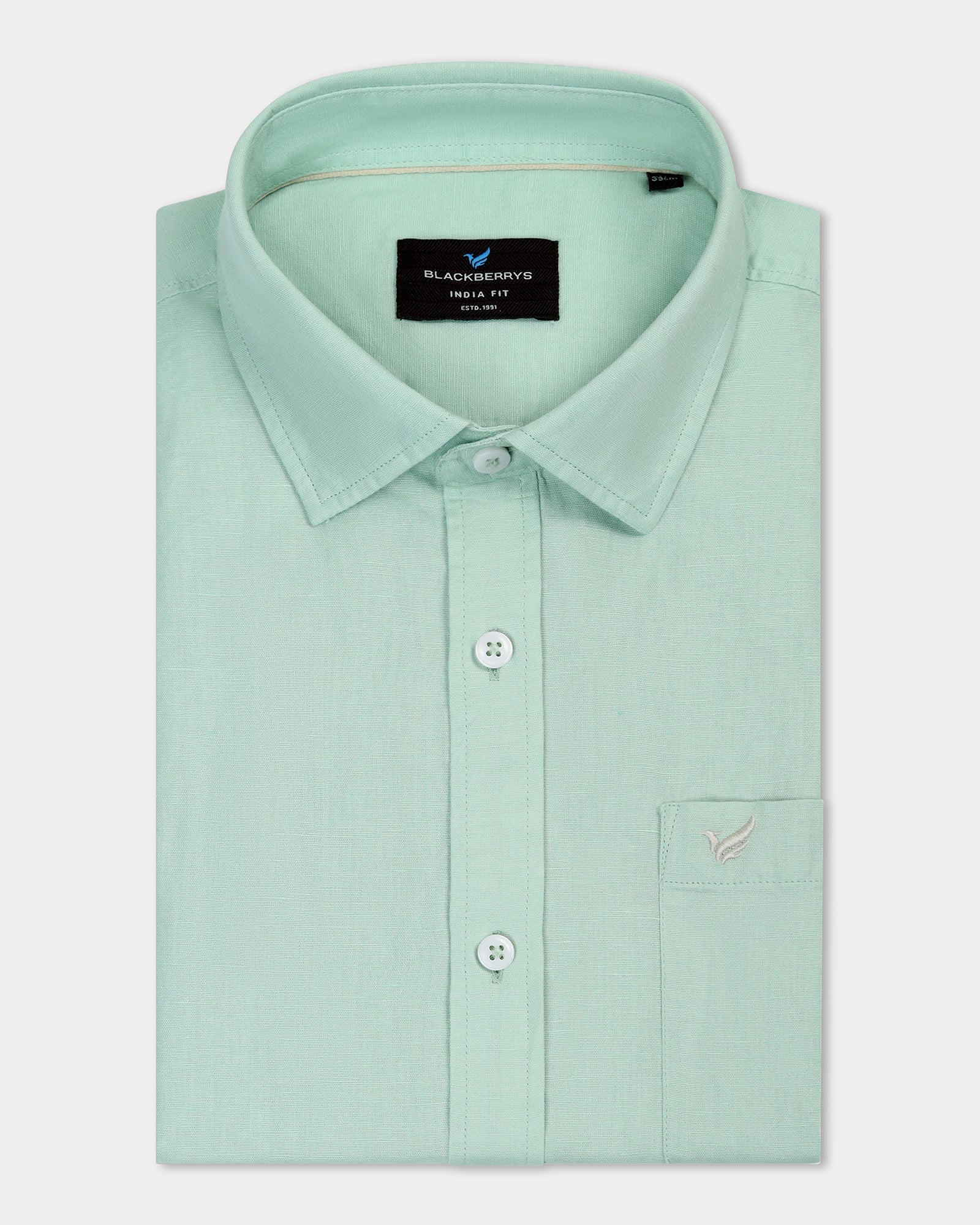 Mint Half Sleeve Linen Solid Shirt - Cleo - Image 5