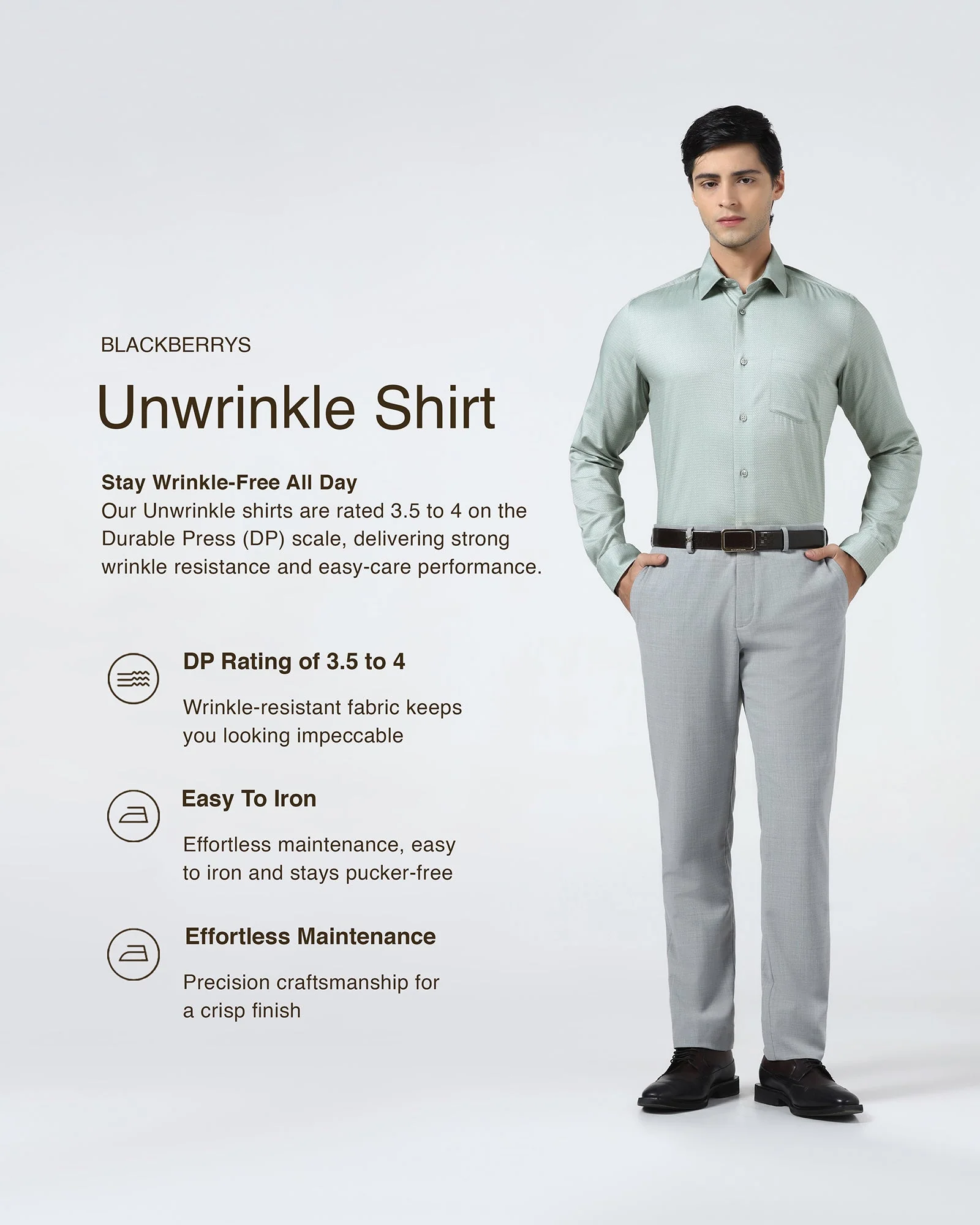 Mint Non Iron Textured Shirt - Emerald - Image 3