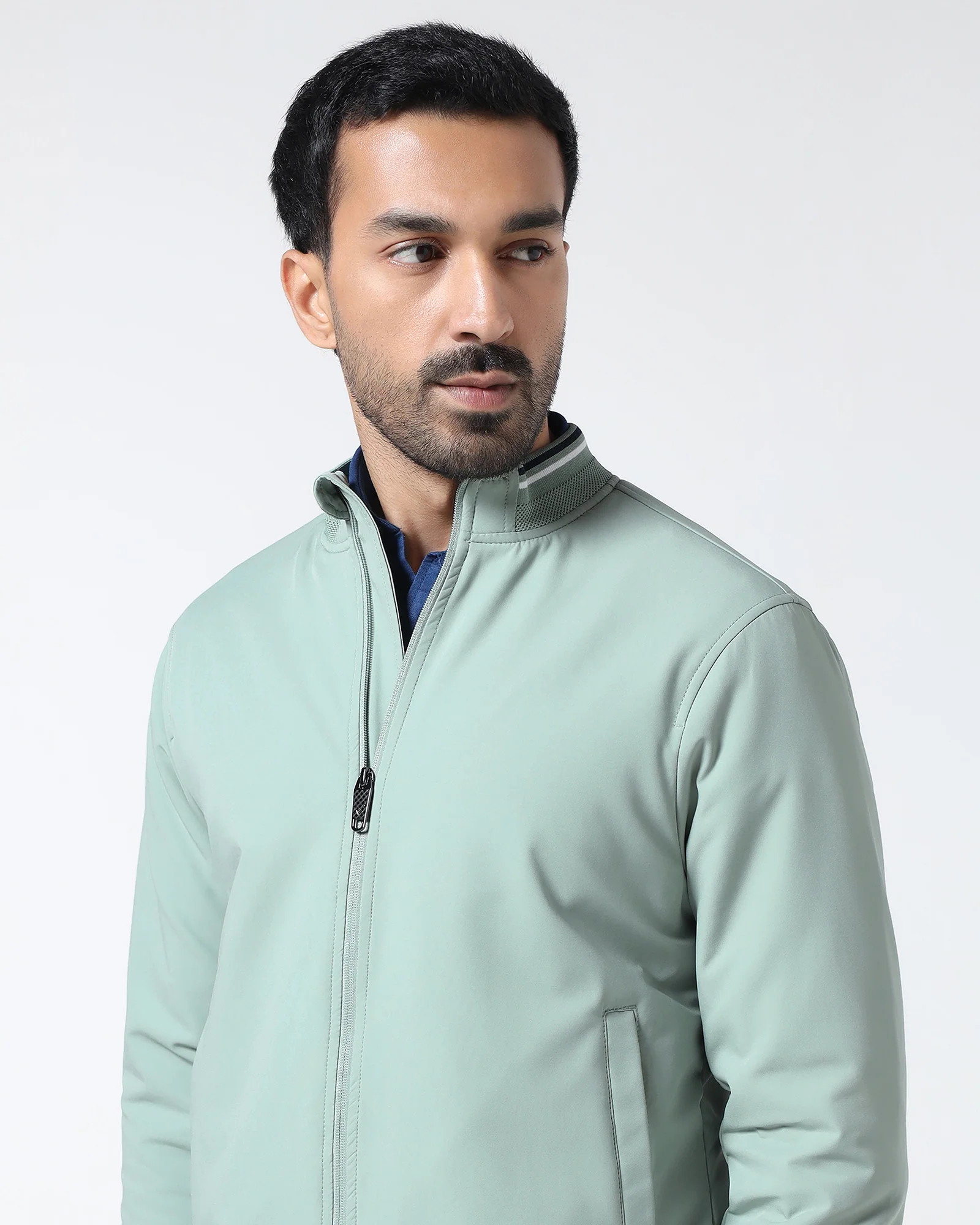 Mint Solid Zipper Jacket - Dornell - Image 4