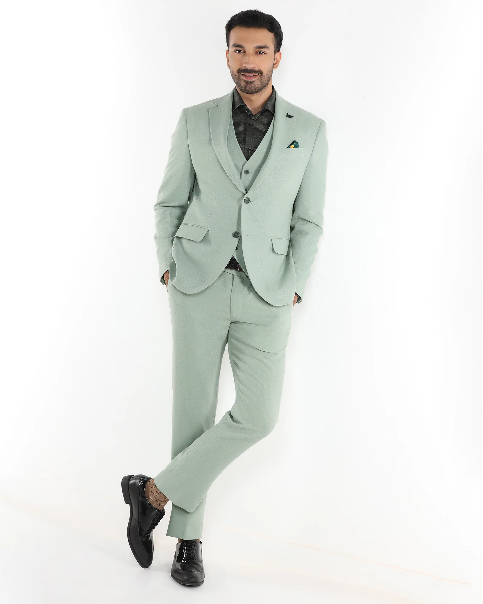 Mint Three Piece Textured Suit - Rotex - Image 9