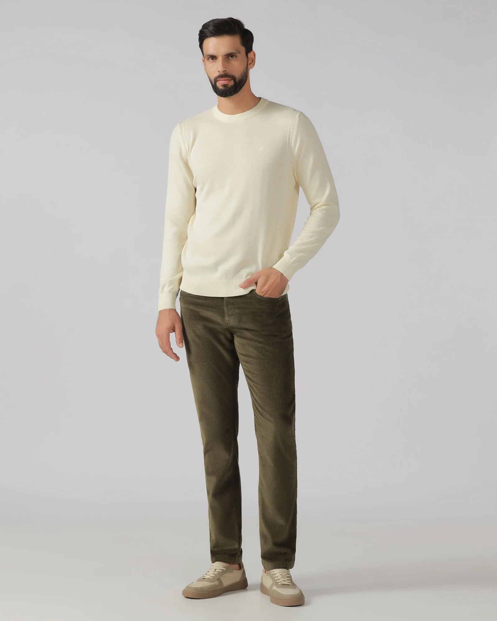 Moss Corduroy Solid Khakis - Veil