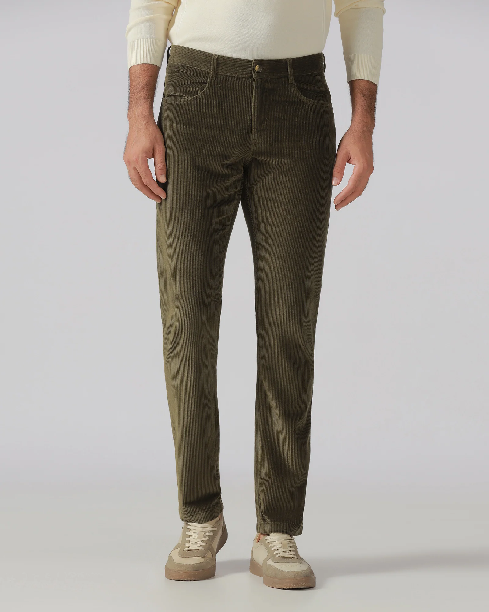 Moss Corduroy Solid Khakis - Veil - Image 3