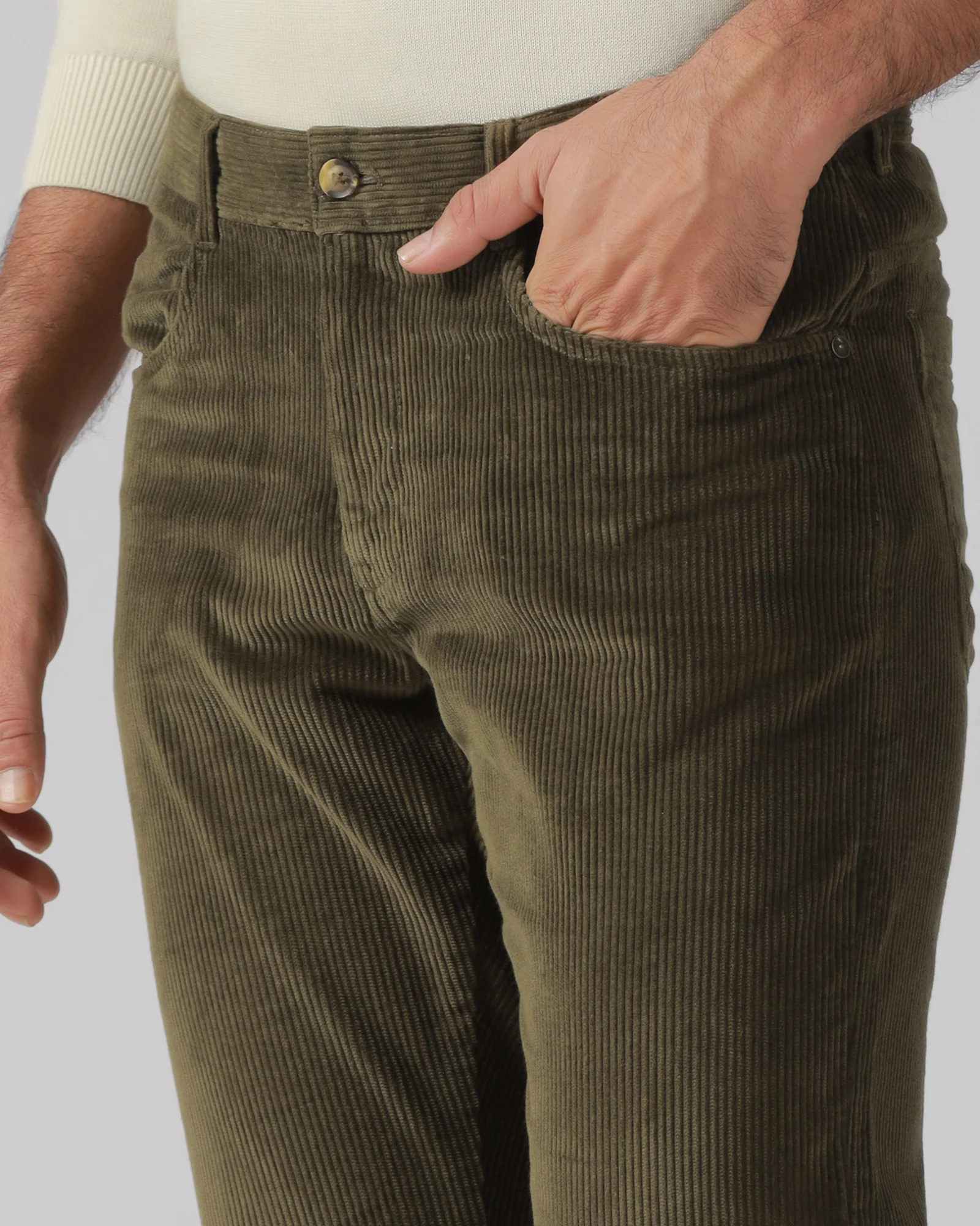 Moss Corduroy Solid Khakis - Veil - Image 4
