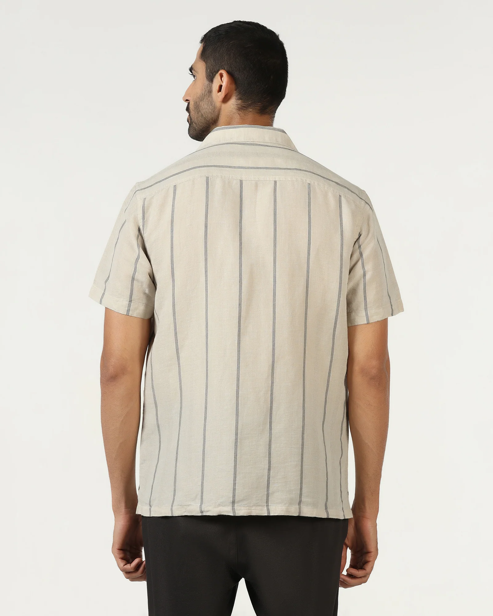 Natural Half Sleeve Linen Stripe Shirt - Ramiro - Image 2