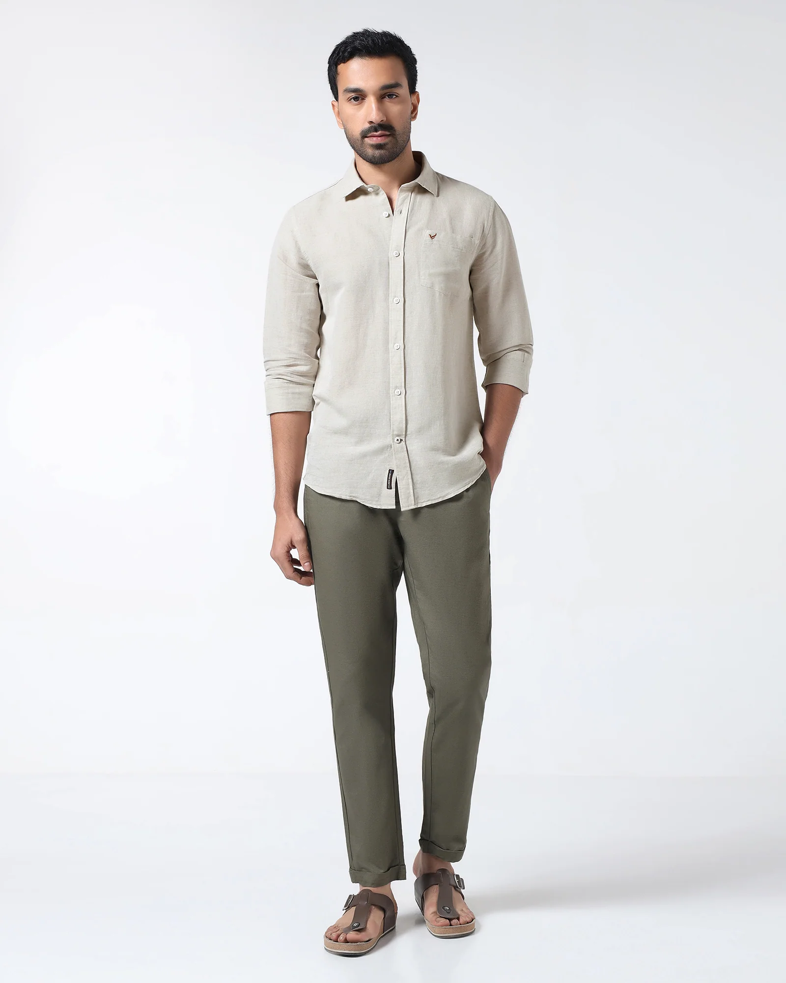 Natural Linen Solid Shirt - Cleo - Image 3