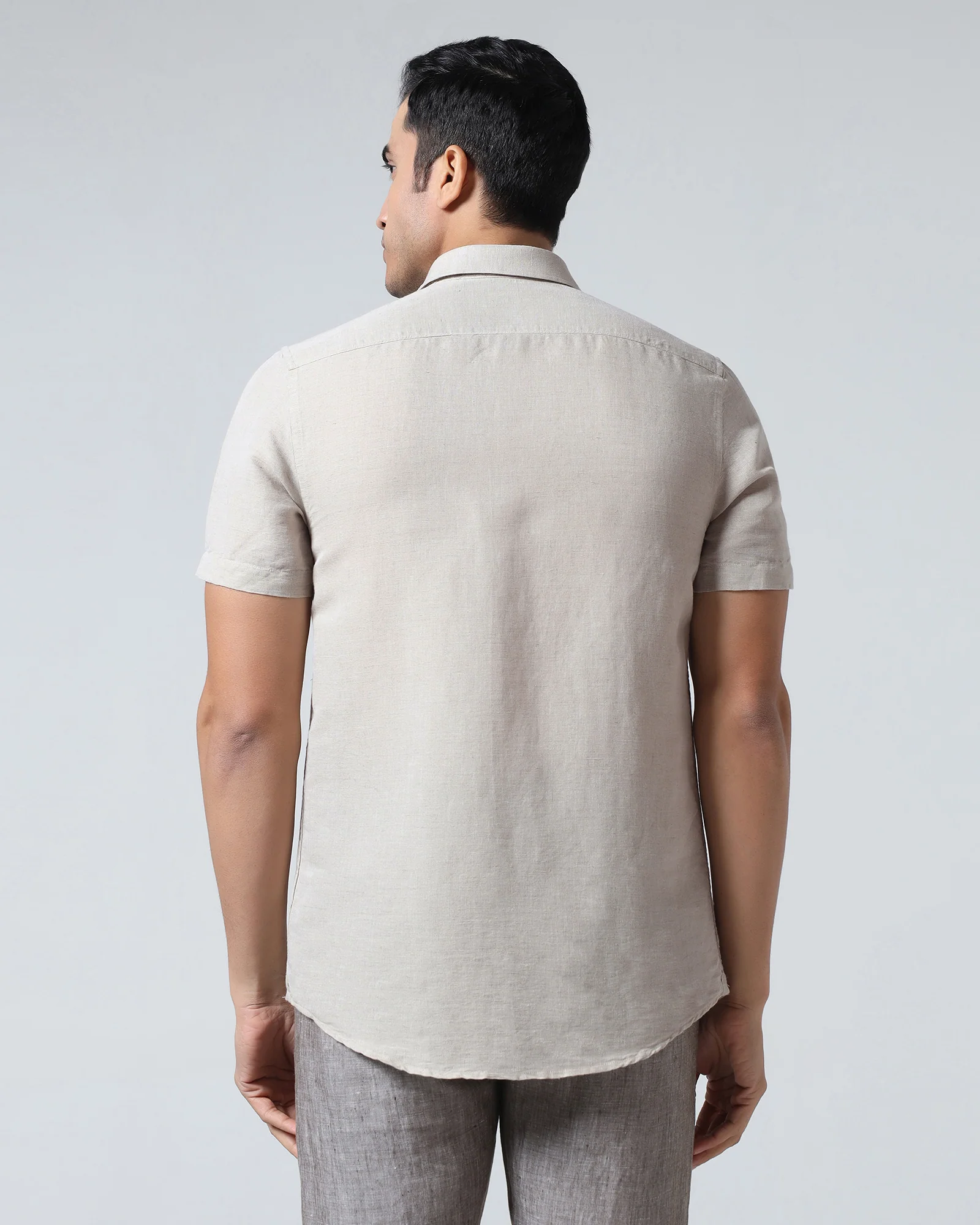 Natural Half Sleeve Linen Solid Shirt - Cleo - Image 2