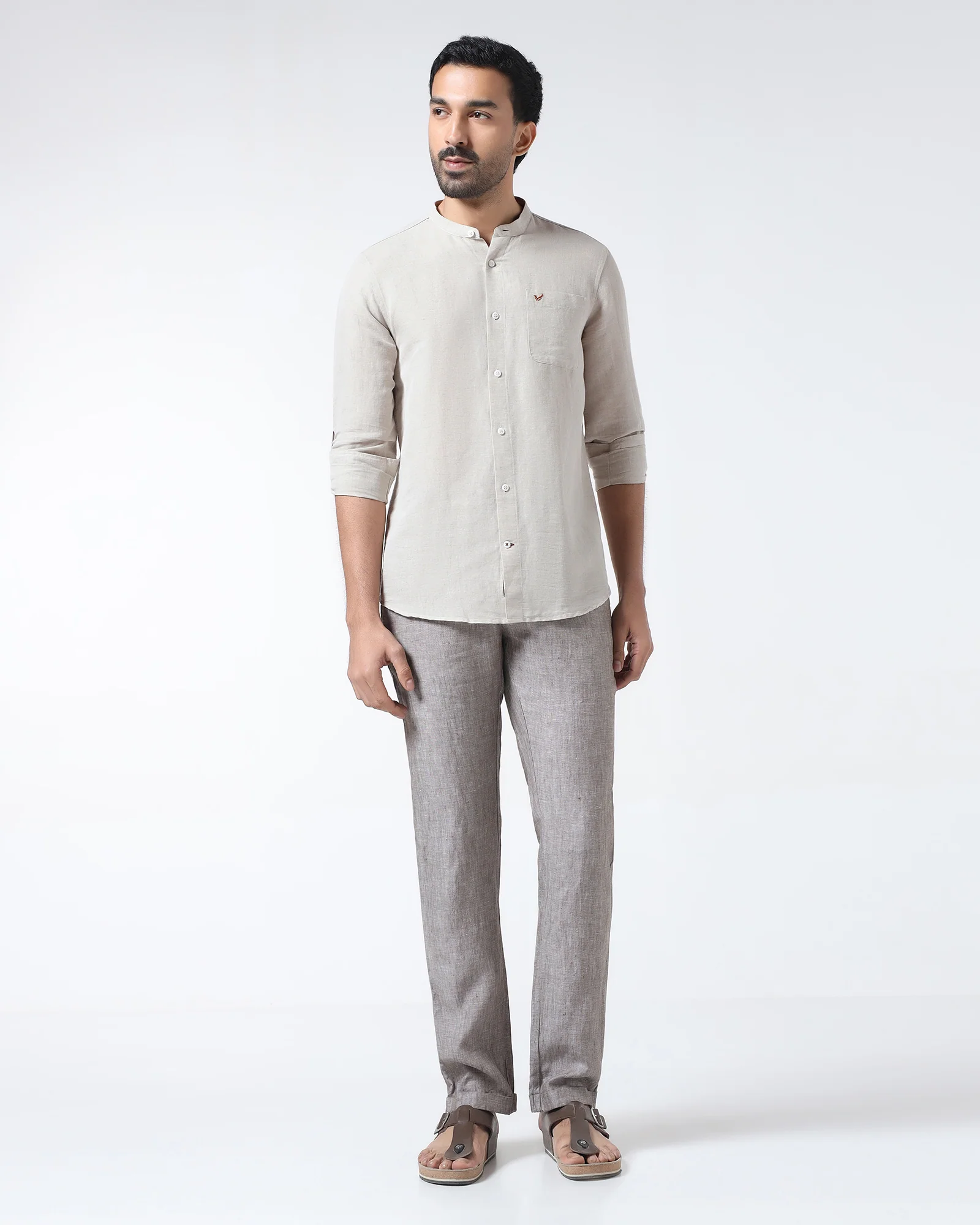 Natural Linen Solid Shirt - Cleo - Image 3