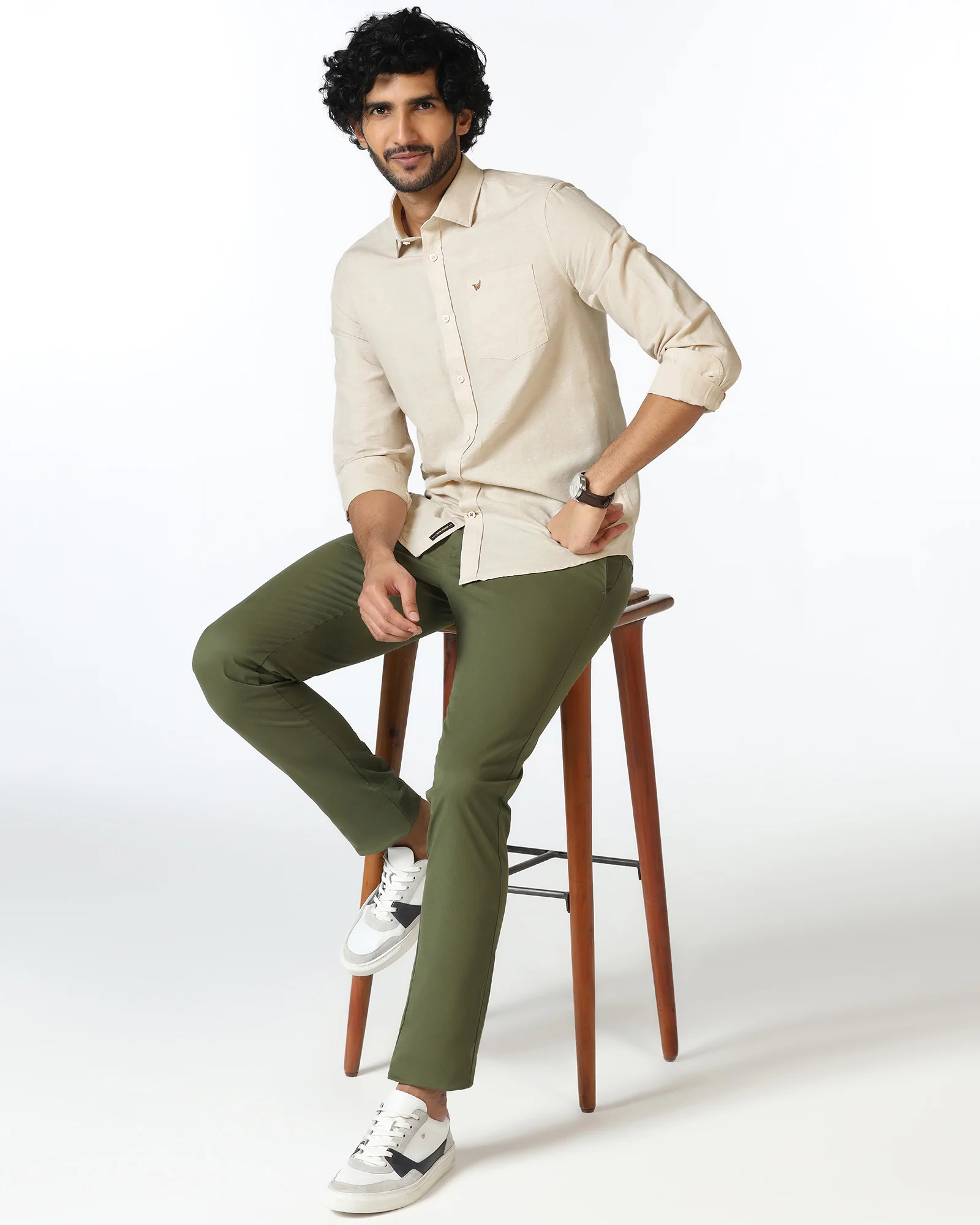 Natural Linen Solid Shirt - Salmon - Image 7