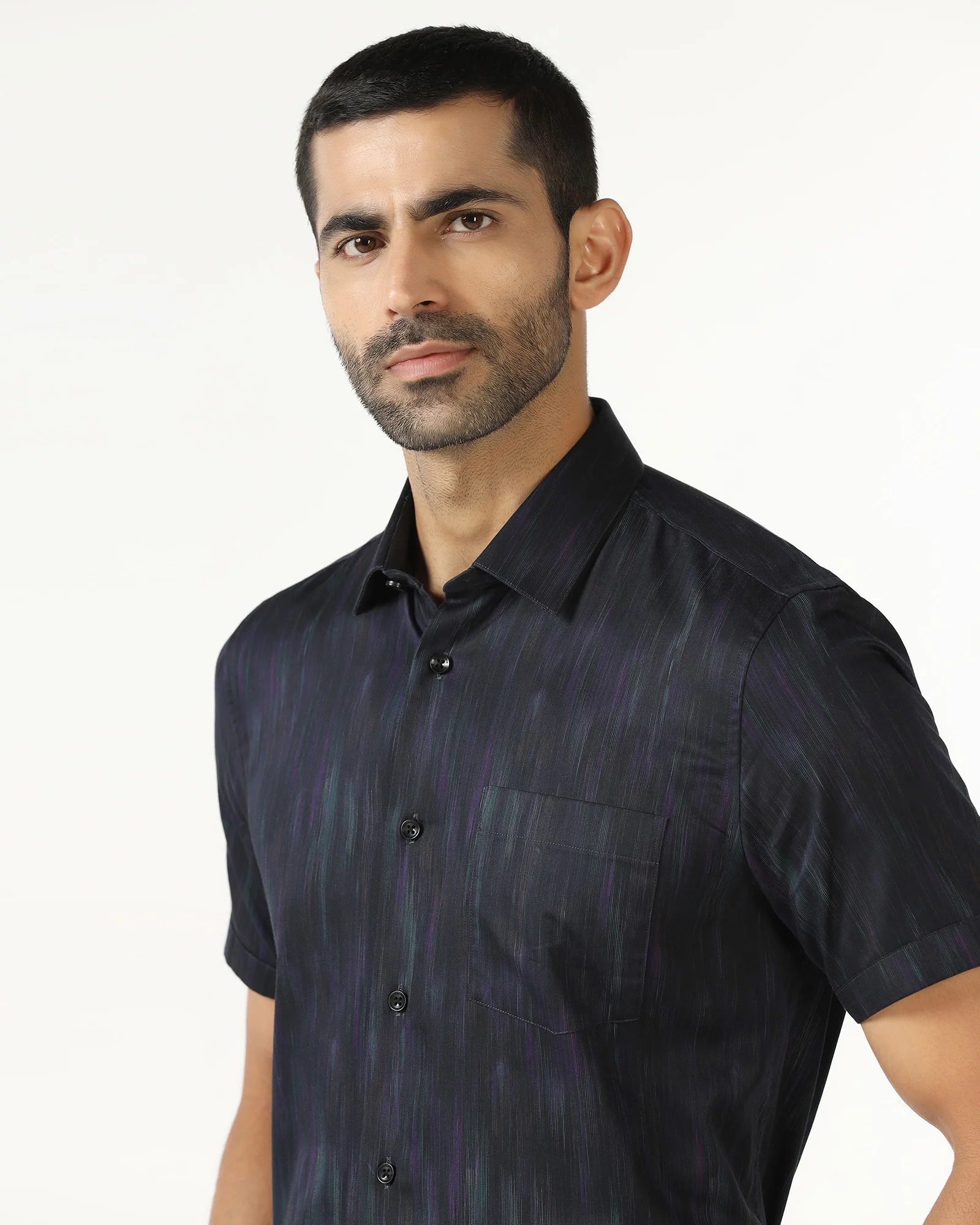 Navy Half Sleeve Printed Shirt - Siena - Image 4