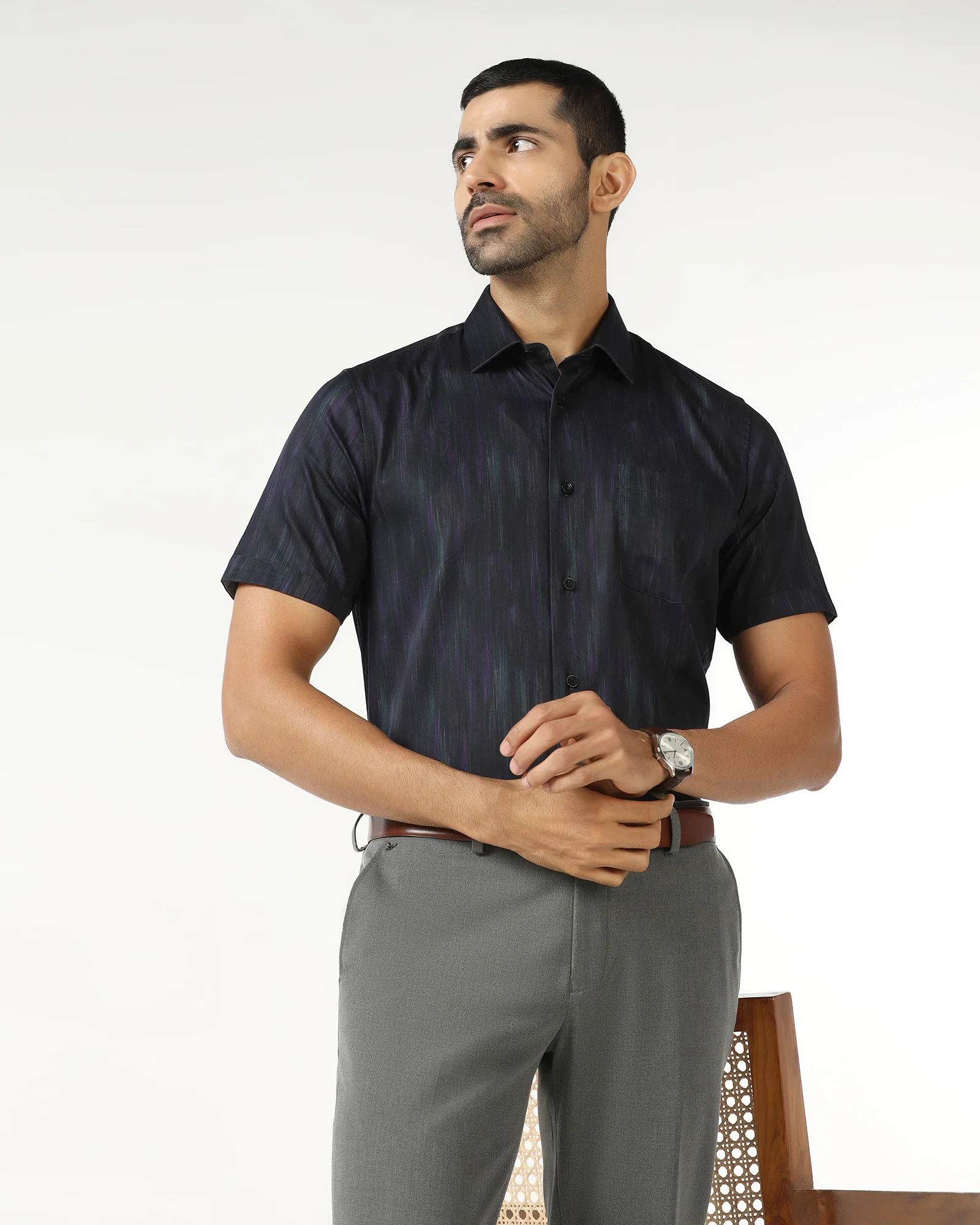 Navy Half Sleeve Printed Shirt - Siena - Image 7