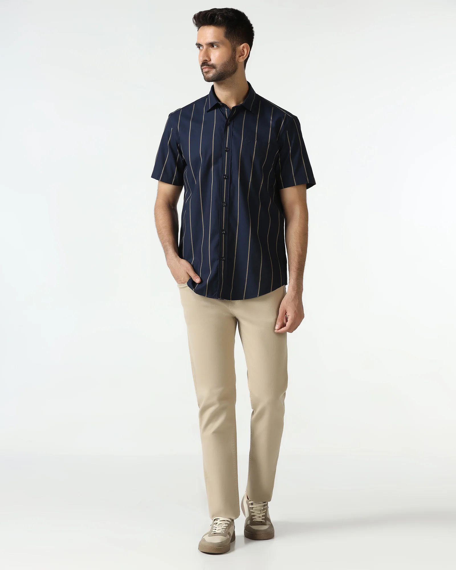 Navy Half Sleeve Stripe Shirt - Huon - Image 3