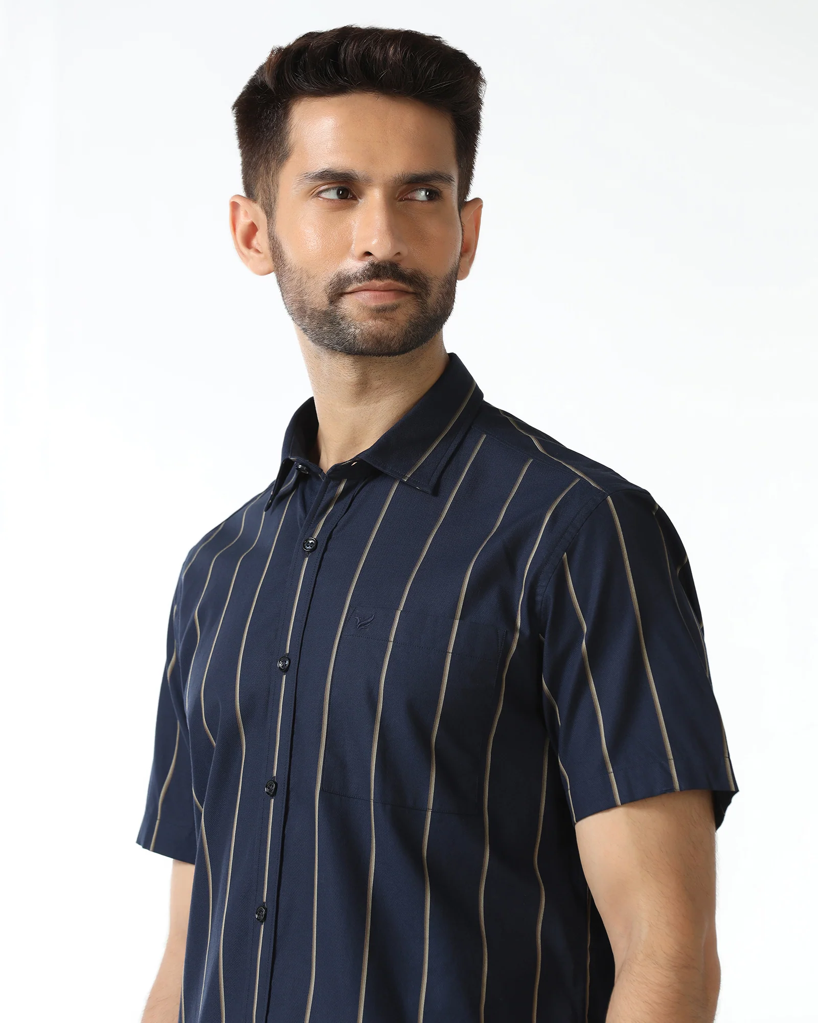 Navy Half Sleeve Stripe Shirt - Huon - Image 4