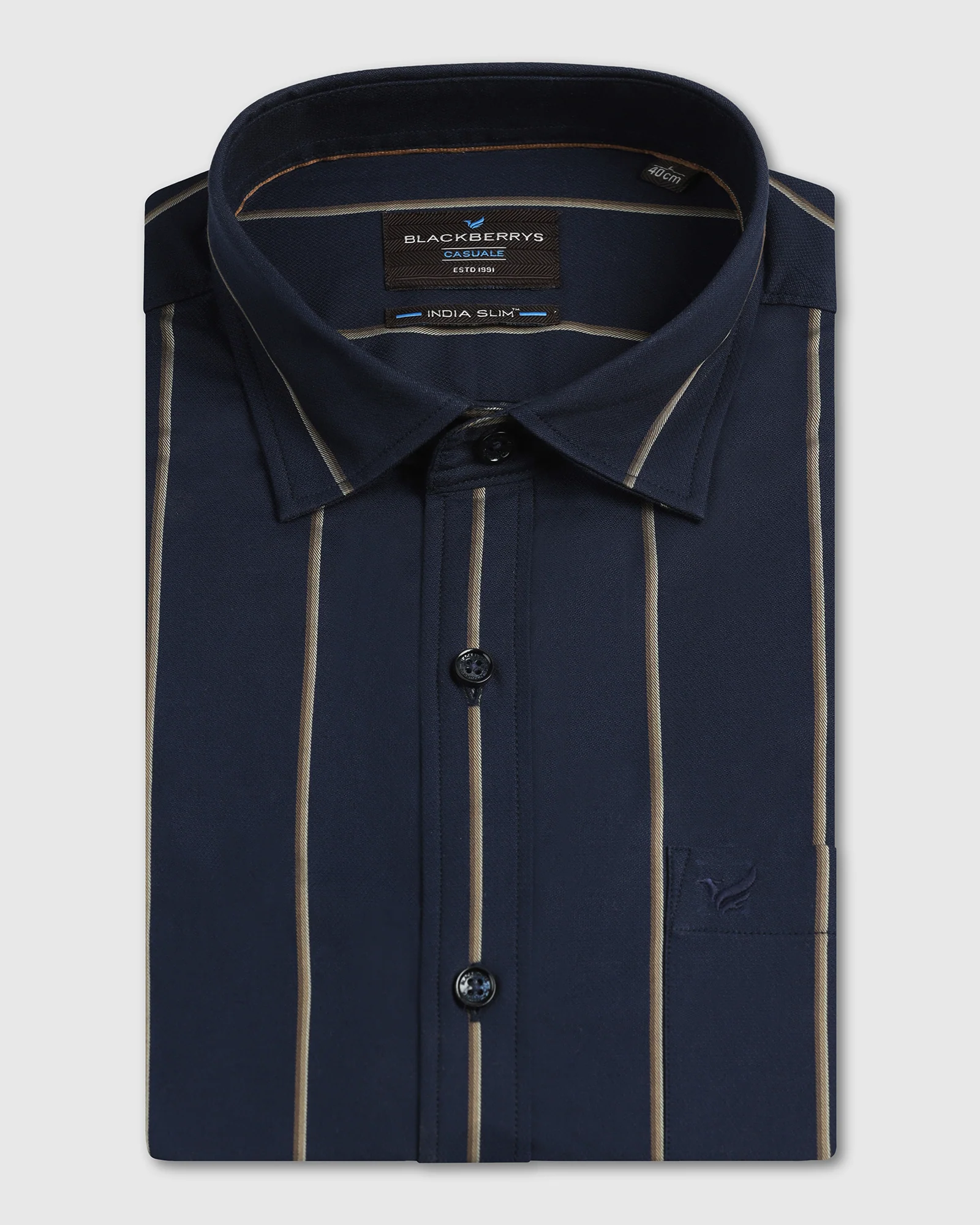 Navy Half Sleeve Stripe Shirt - Huon - Image 5