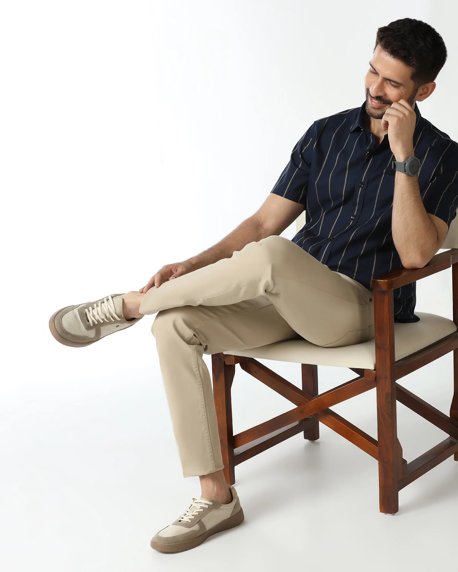 Navy Half Sleeve Stripe Shirt - Huon - Image 7