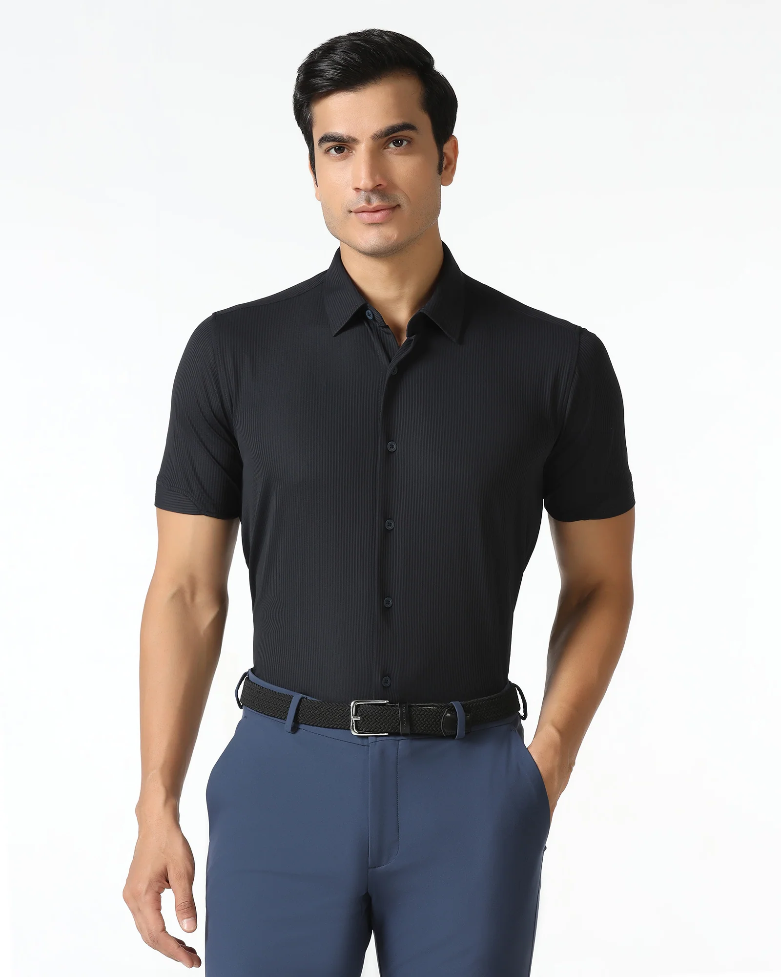 Navy Half Sleeve TechPro Stripe Shirt - Civil