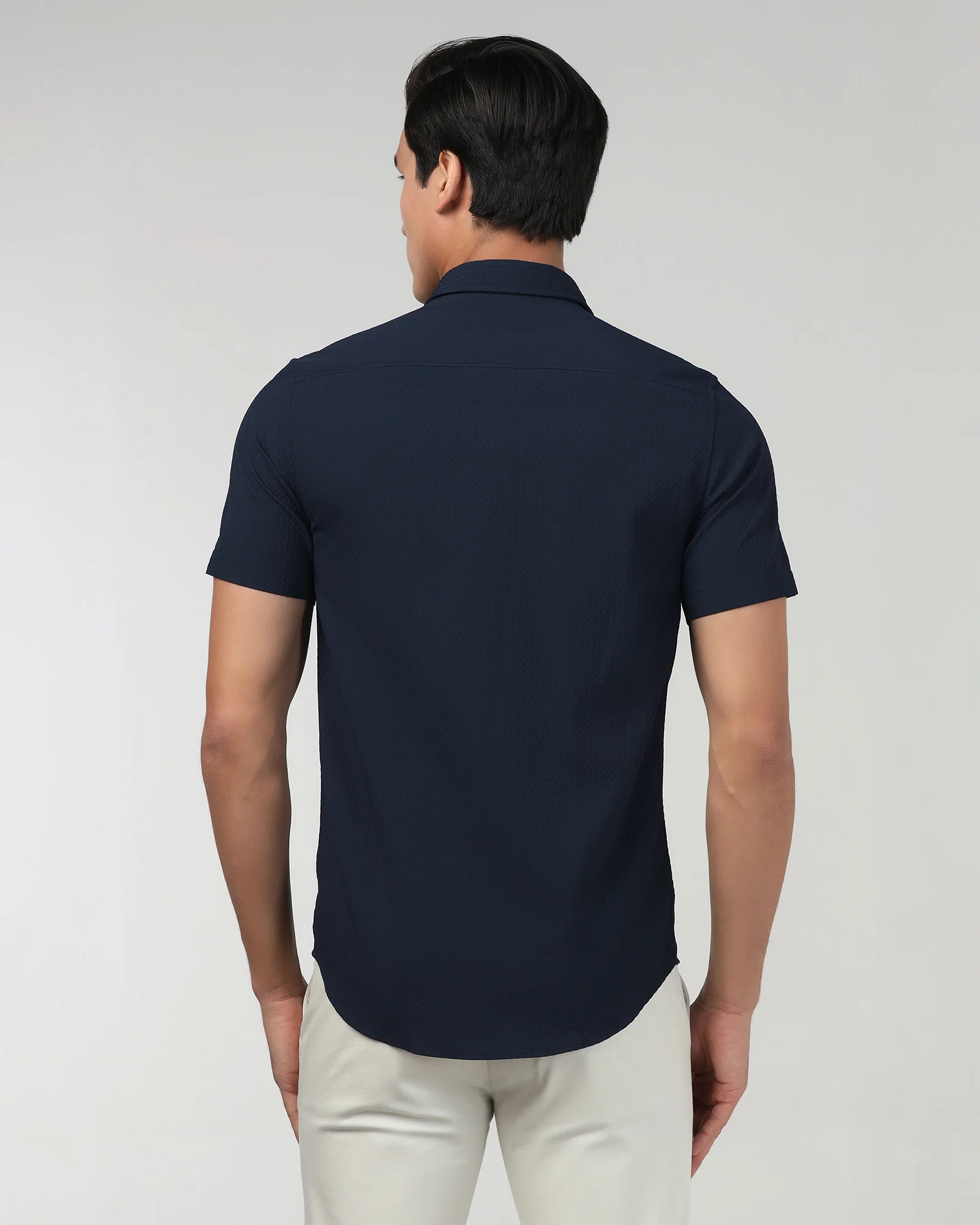 Navy Half Sleeve Textured Shirt - Kratos - Image 2