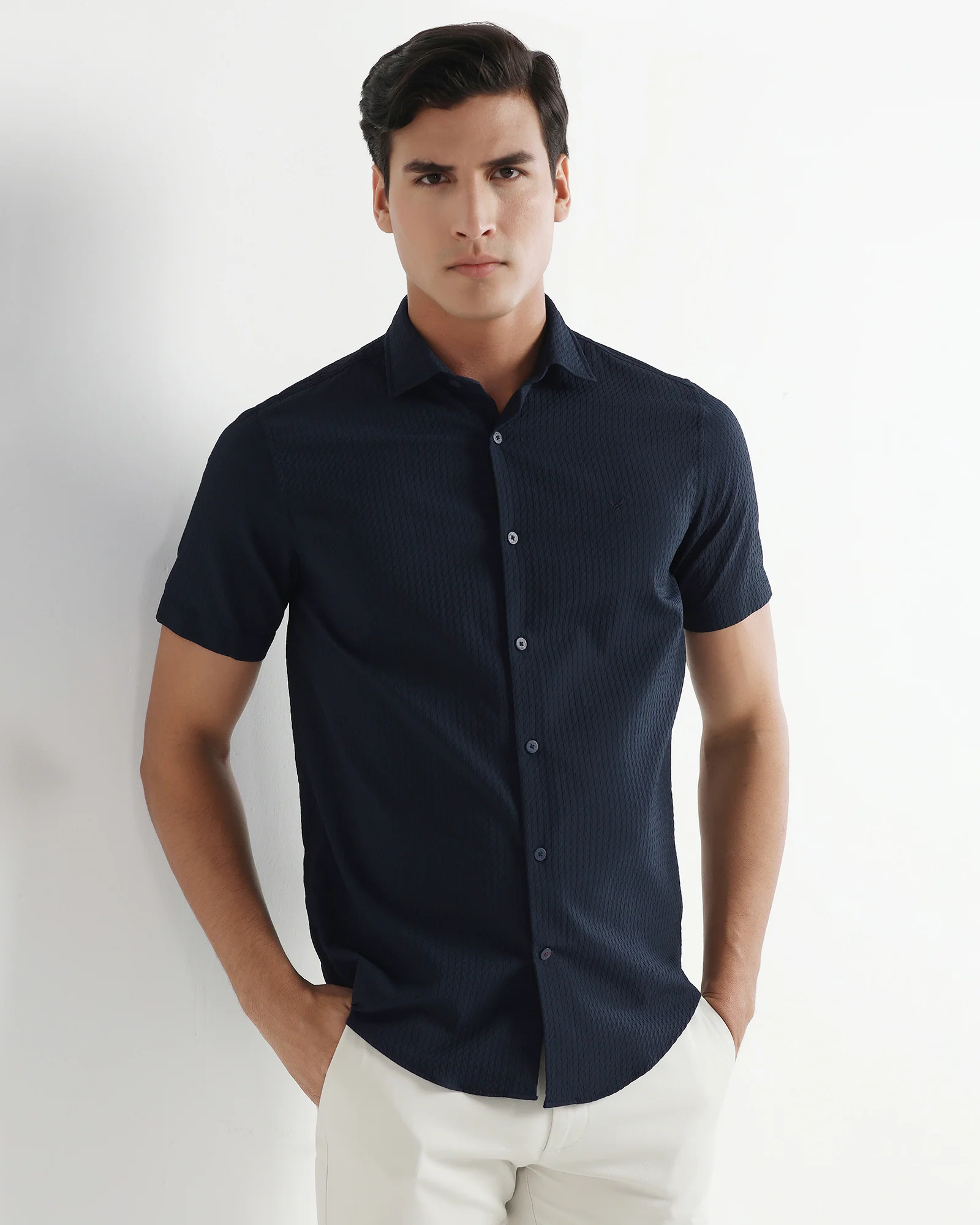 Navy Half Sleeve Textured Shirt - Kratos - Image 7