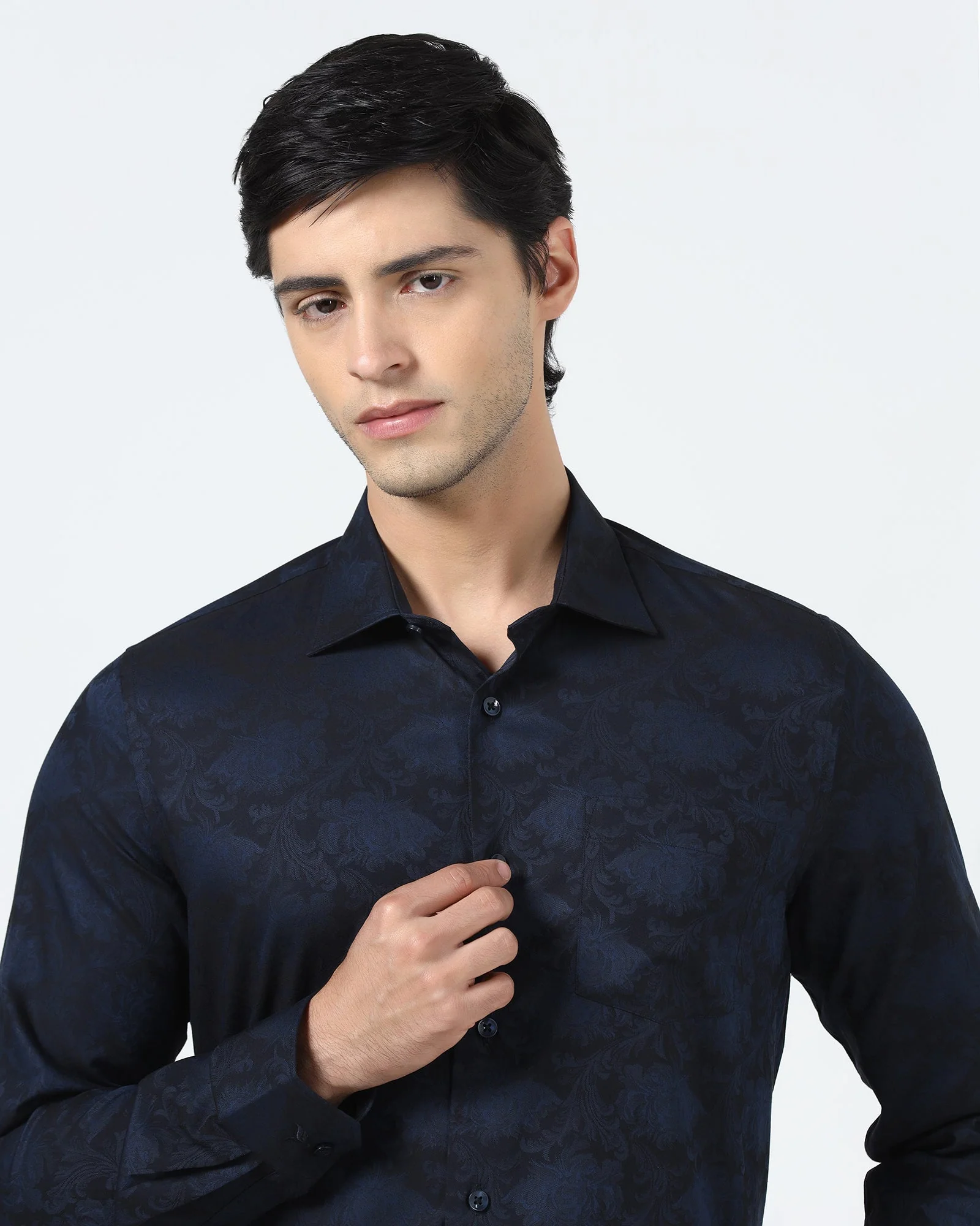 Navy Jacquard Shirt - Wasabi - Image 4