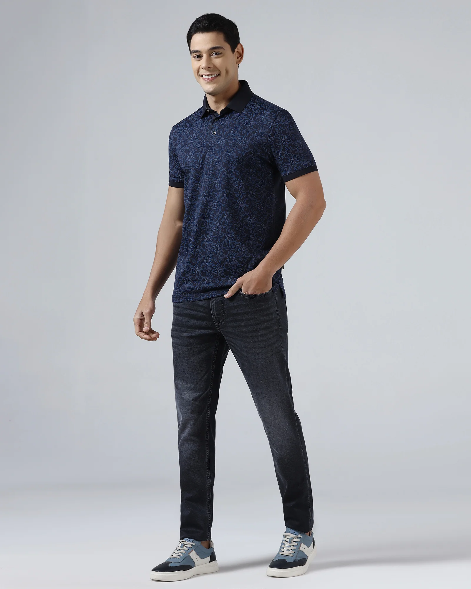 Navy Printed Polo - Dane - Image 3