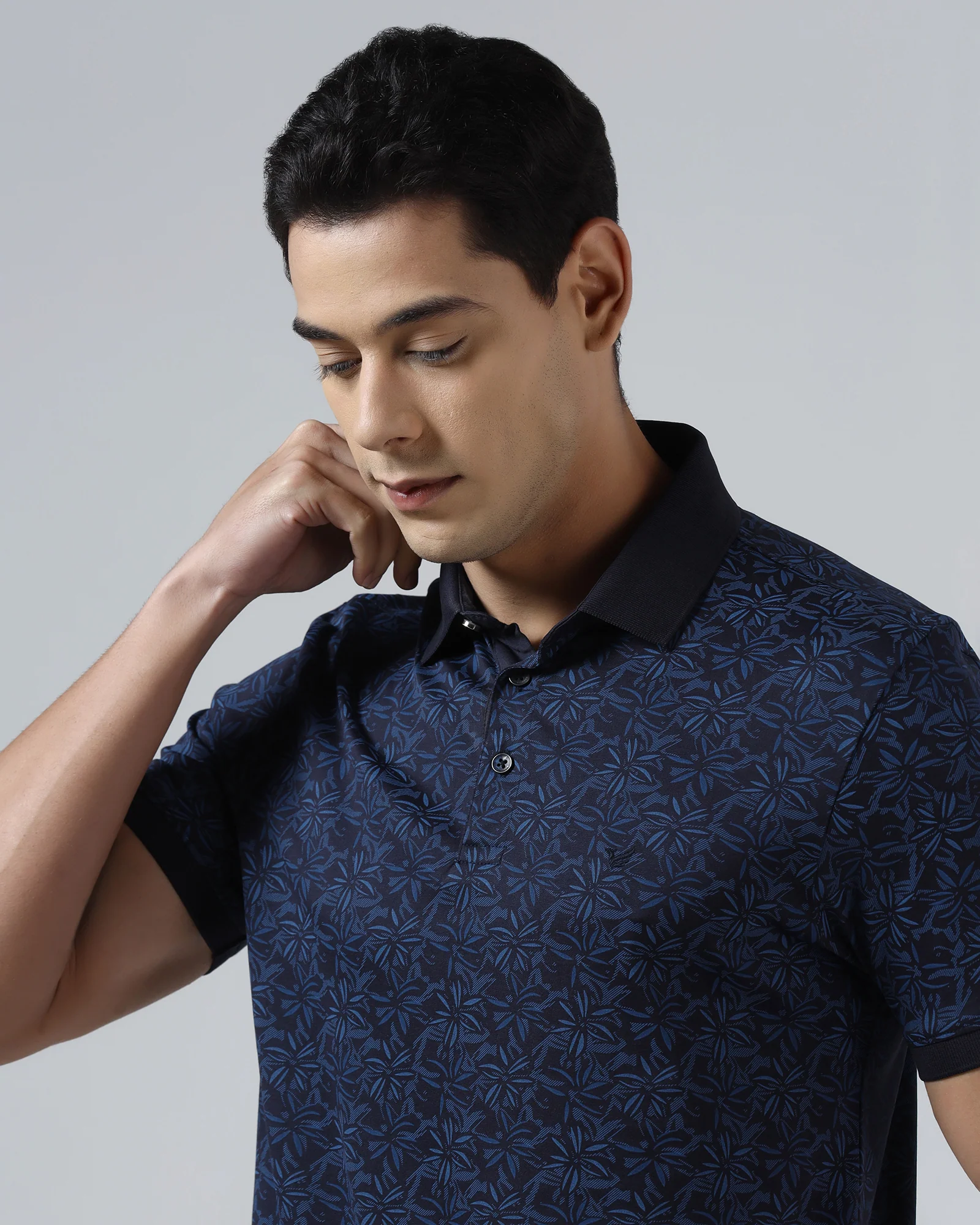 Navy Printed Polo - Dane - Image 4