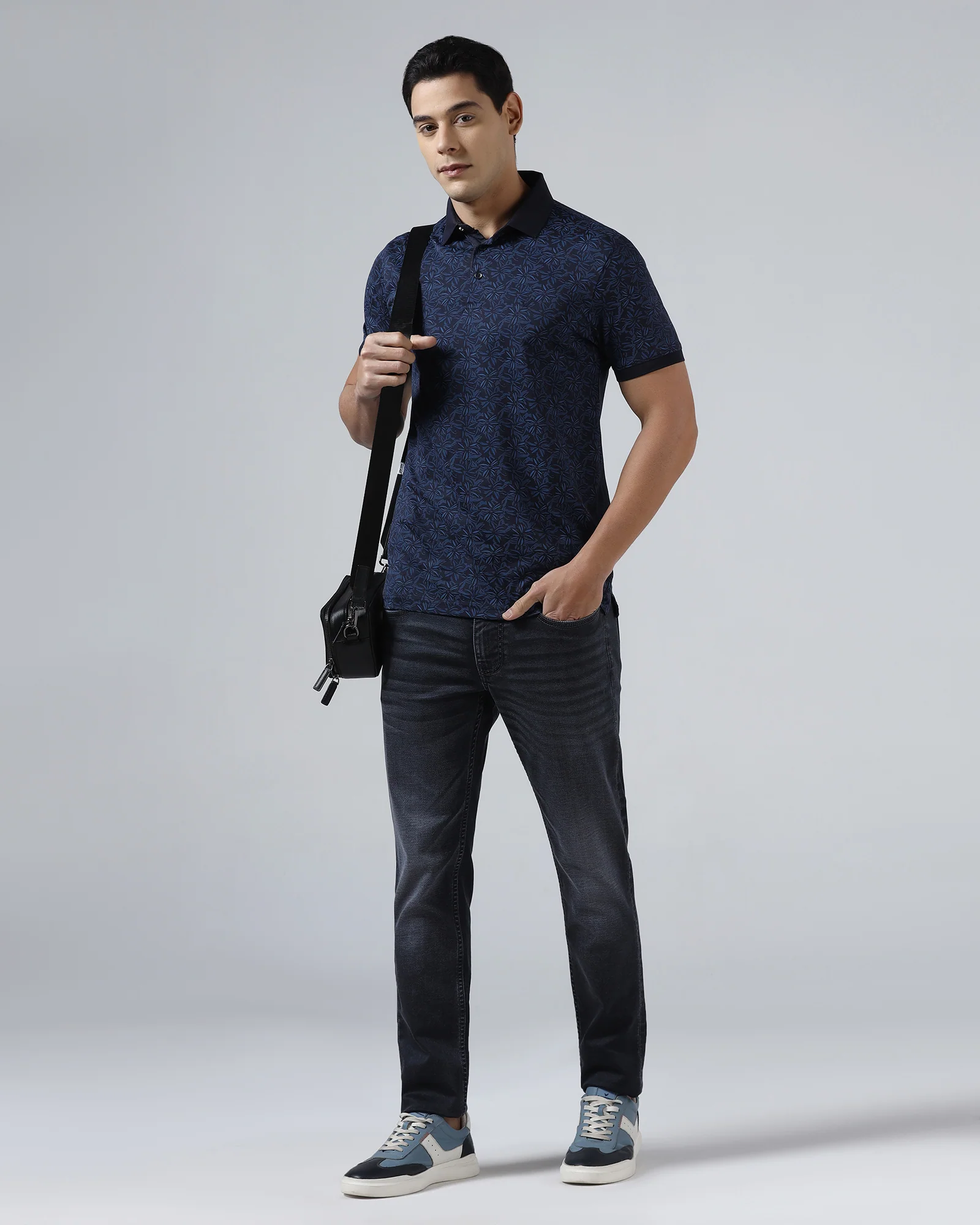 Navy Printed Polo - Dane - Image 7