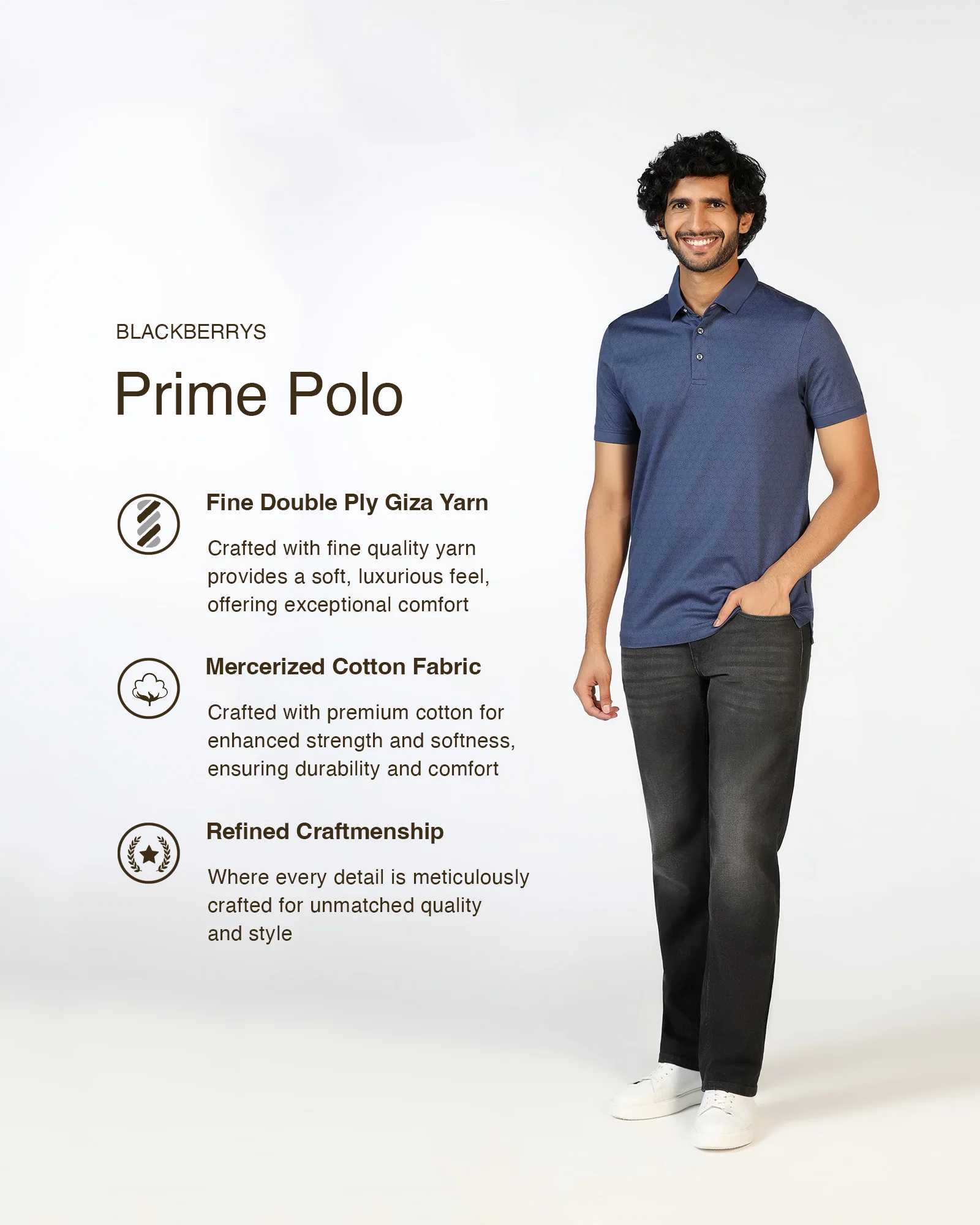 Navy Printed Polo - Peter - Image 3