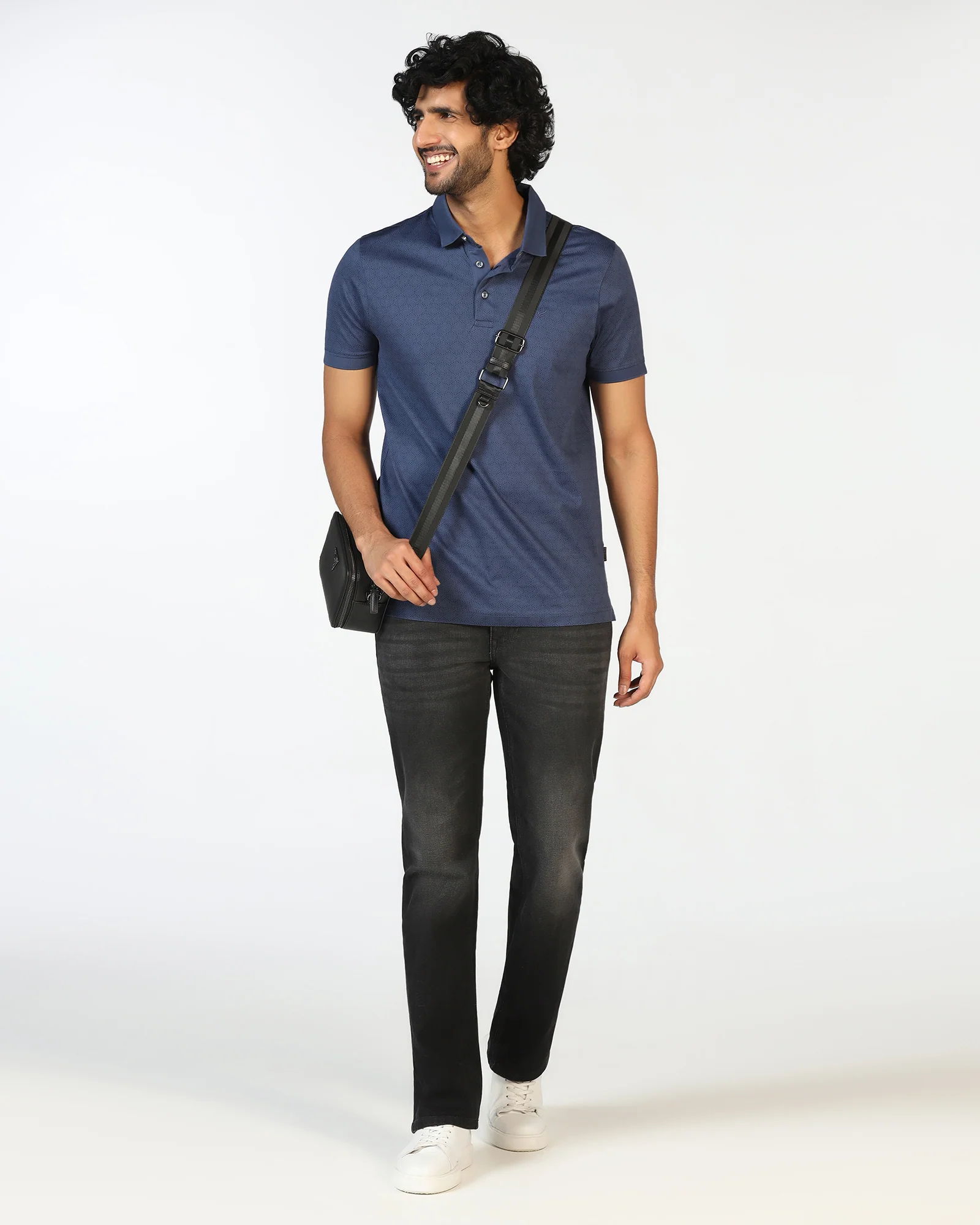 Navy Printed Polo - Peter - Image 7