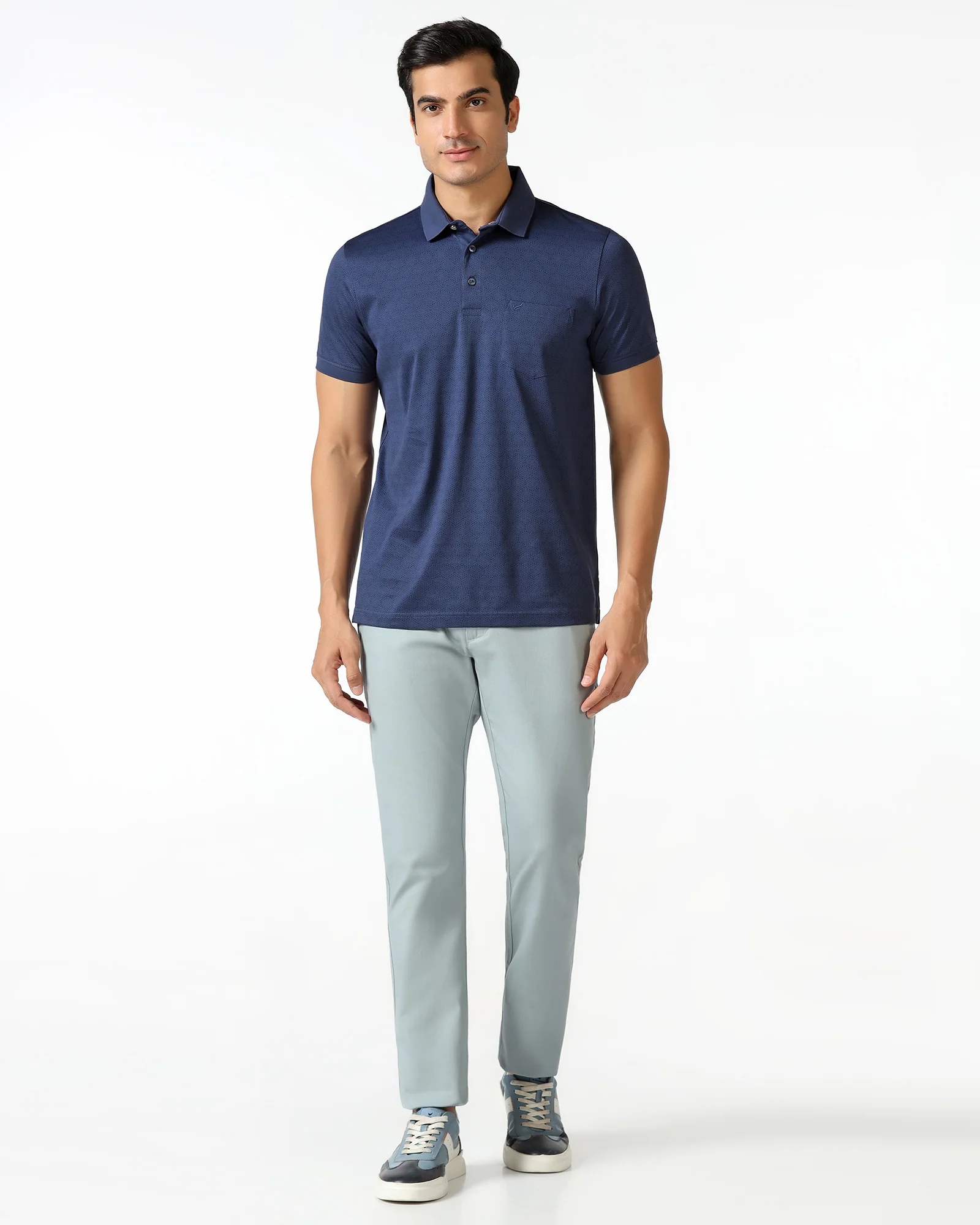 Navy Printed Polo - Peter - Image 3