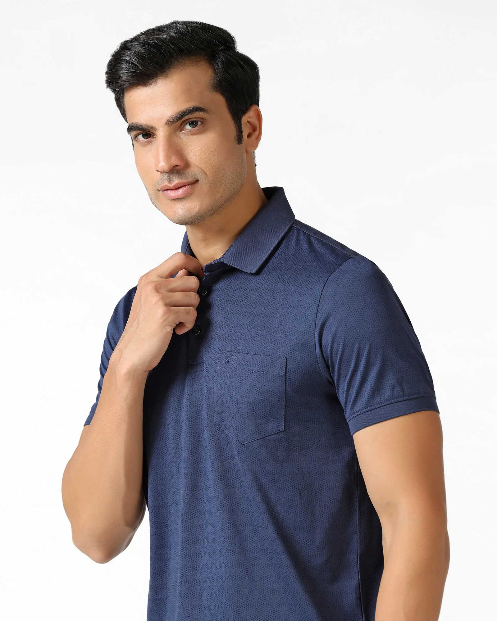 Navy Printed Polo - Peter - Image 4