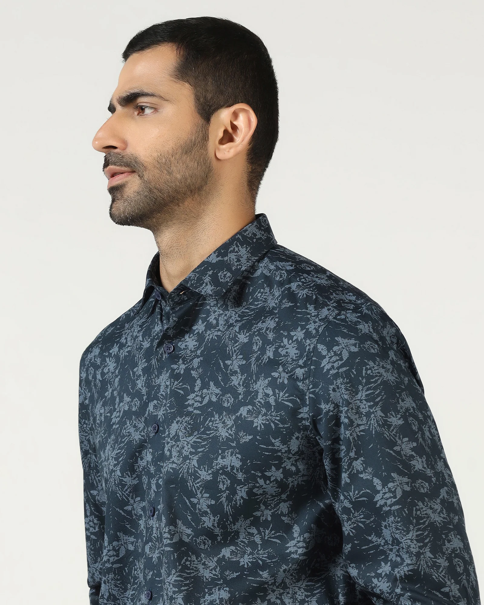 Navy Printed Shirt - Holten - Image 4