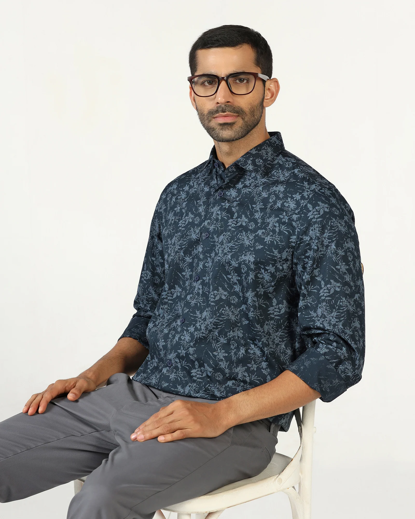 Navy Printed Shirt - Holten - Image 7