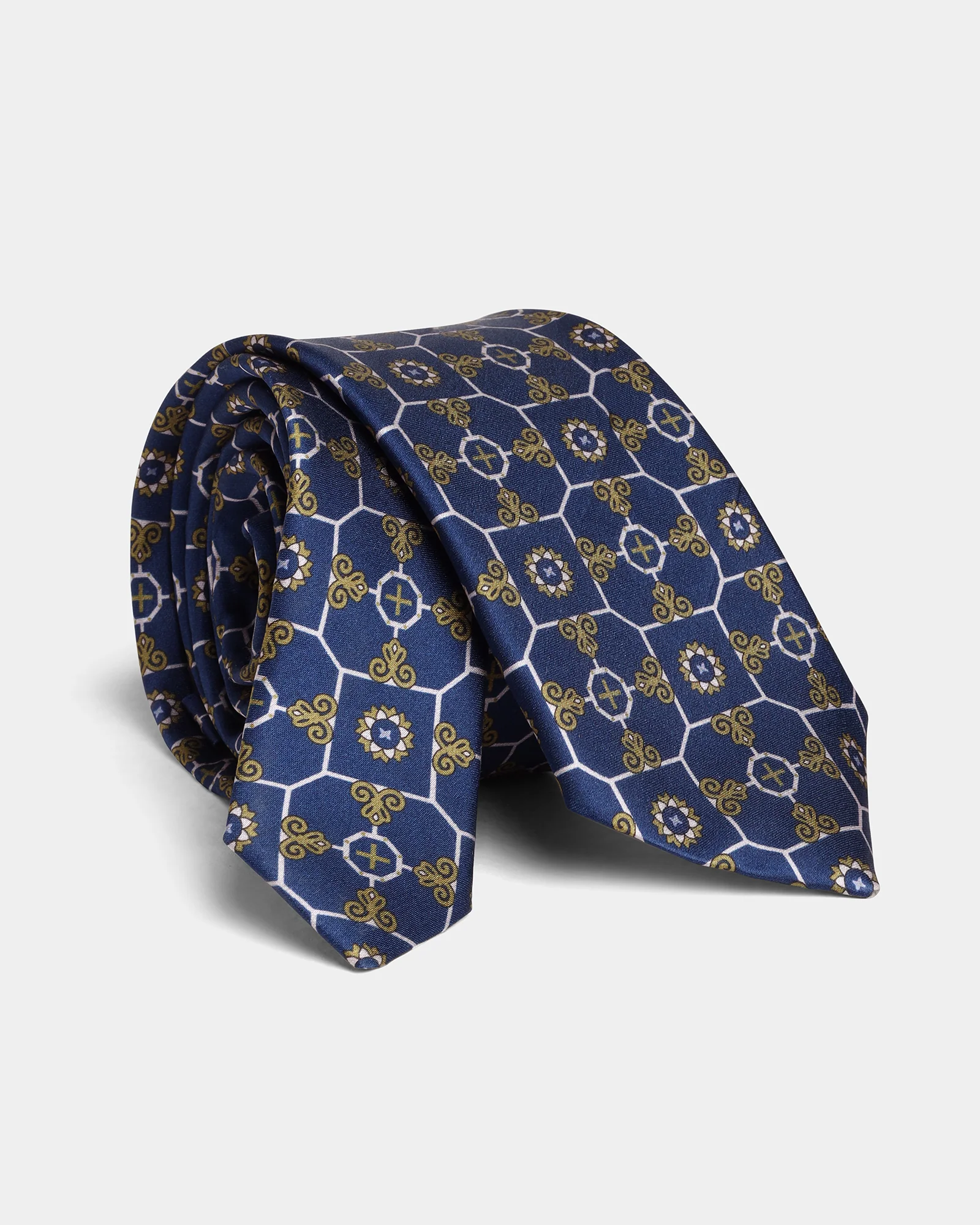 Navy Silk Printed Tie - Avid