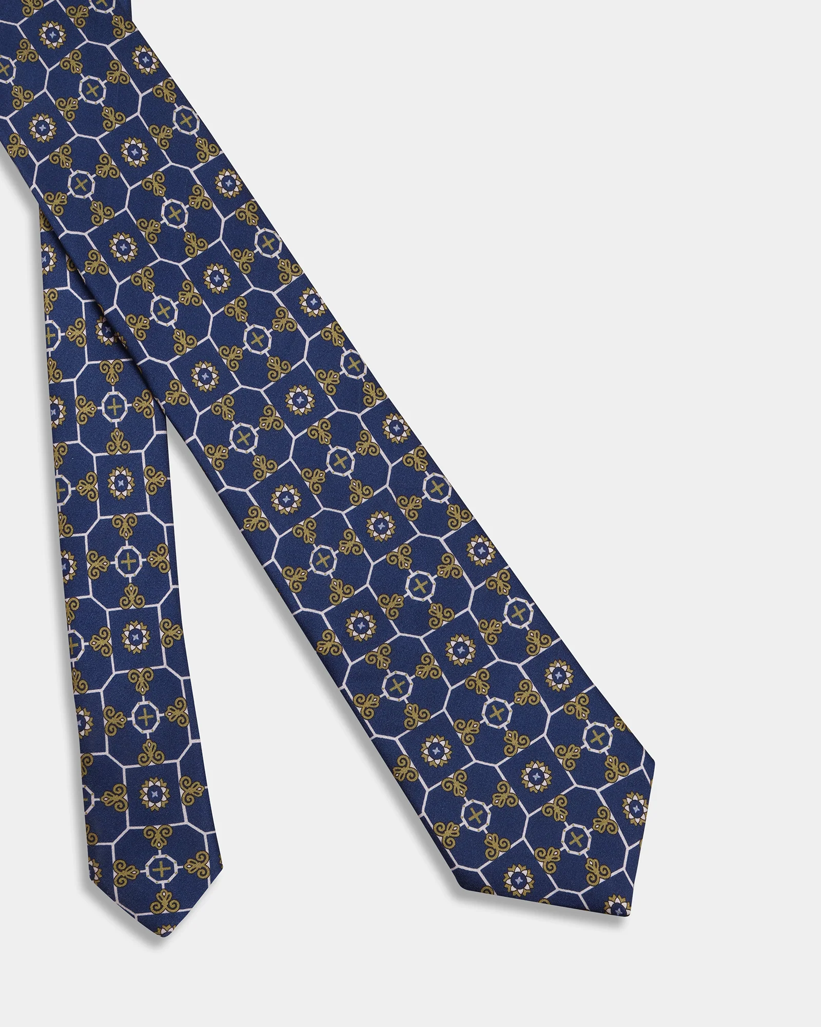 Navy Silk Printed Tie - Avid - Image 2