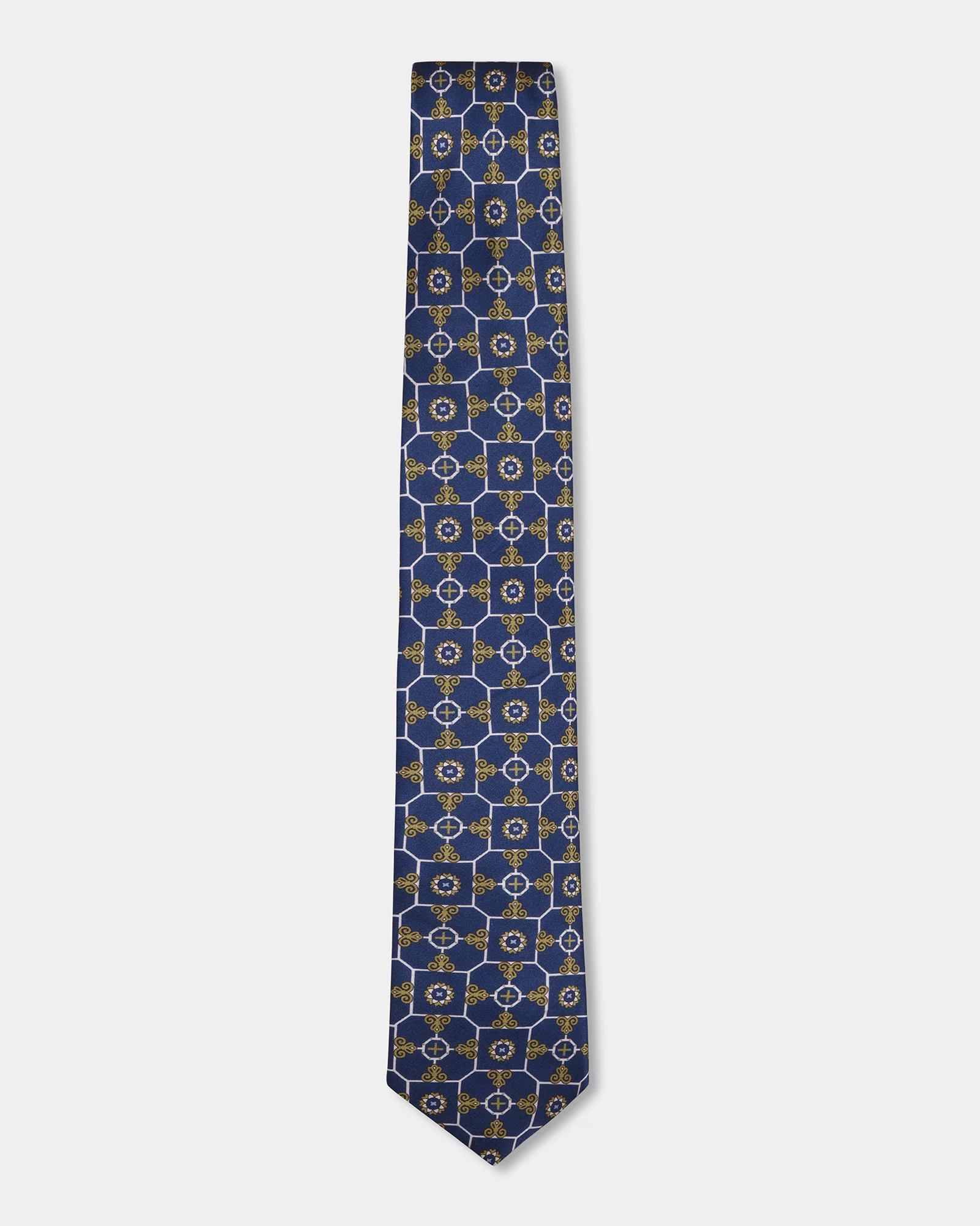 Navy Silk Printed Tie - Avid - Image 5